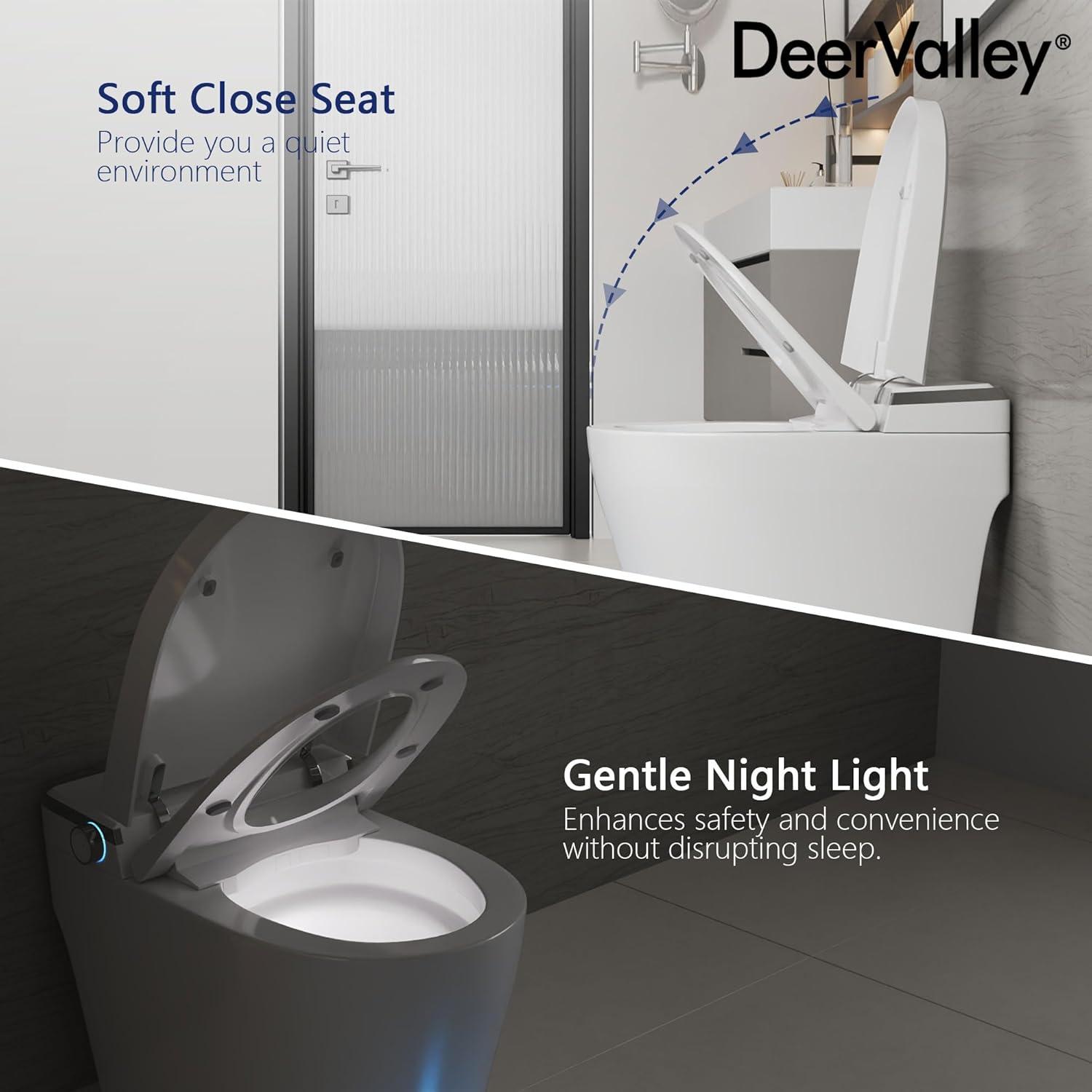 Smart Toilet Elongated 1 Piece 1.28GPFFully Glazed Toilet with Heated Seat & Foot Kick Flush & Night Light