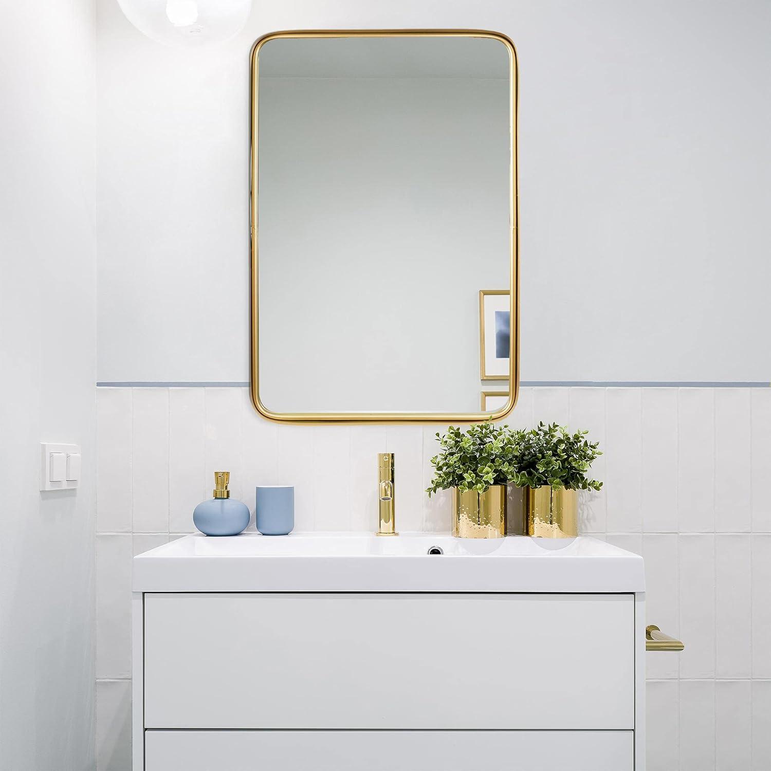 Thin Gold Raised Lip Metal Framed Rectangle Mirror