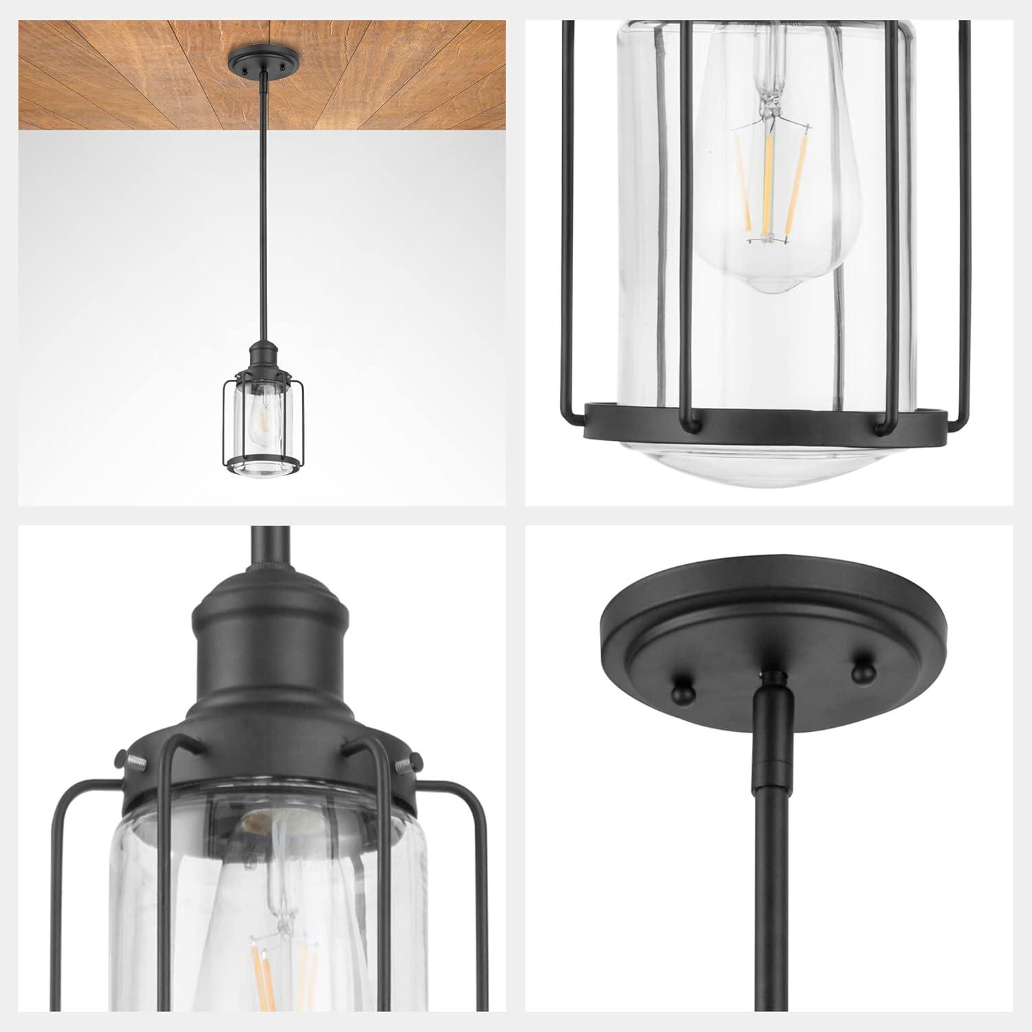 Matte Black Industrial Farmhouse Pendant Light with Clear Glass Shade