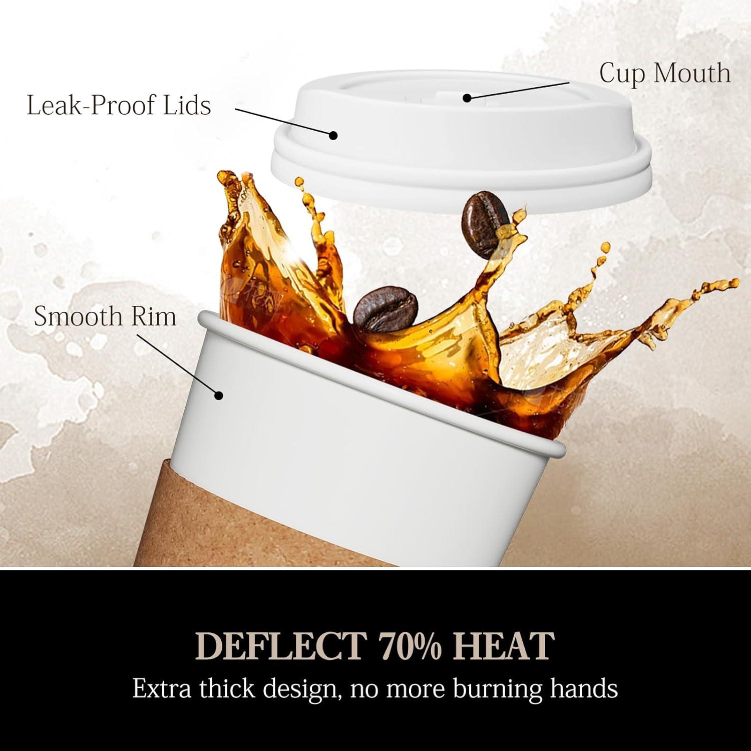 FAST APPLIANCES LLC Paper Cups,Cups,Disposable Cups 100 Pack 12 Oz Leak-Proof Coffee Cups With Lids And Sleeves Disposable Paper To Go Hot Coffee Cups For Home, Business, Office, Cafes And Parties