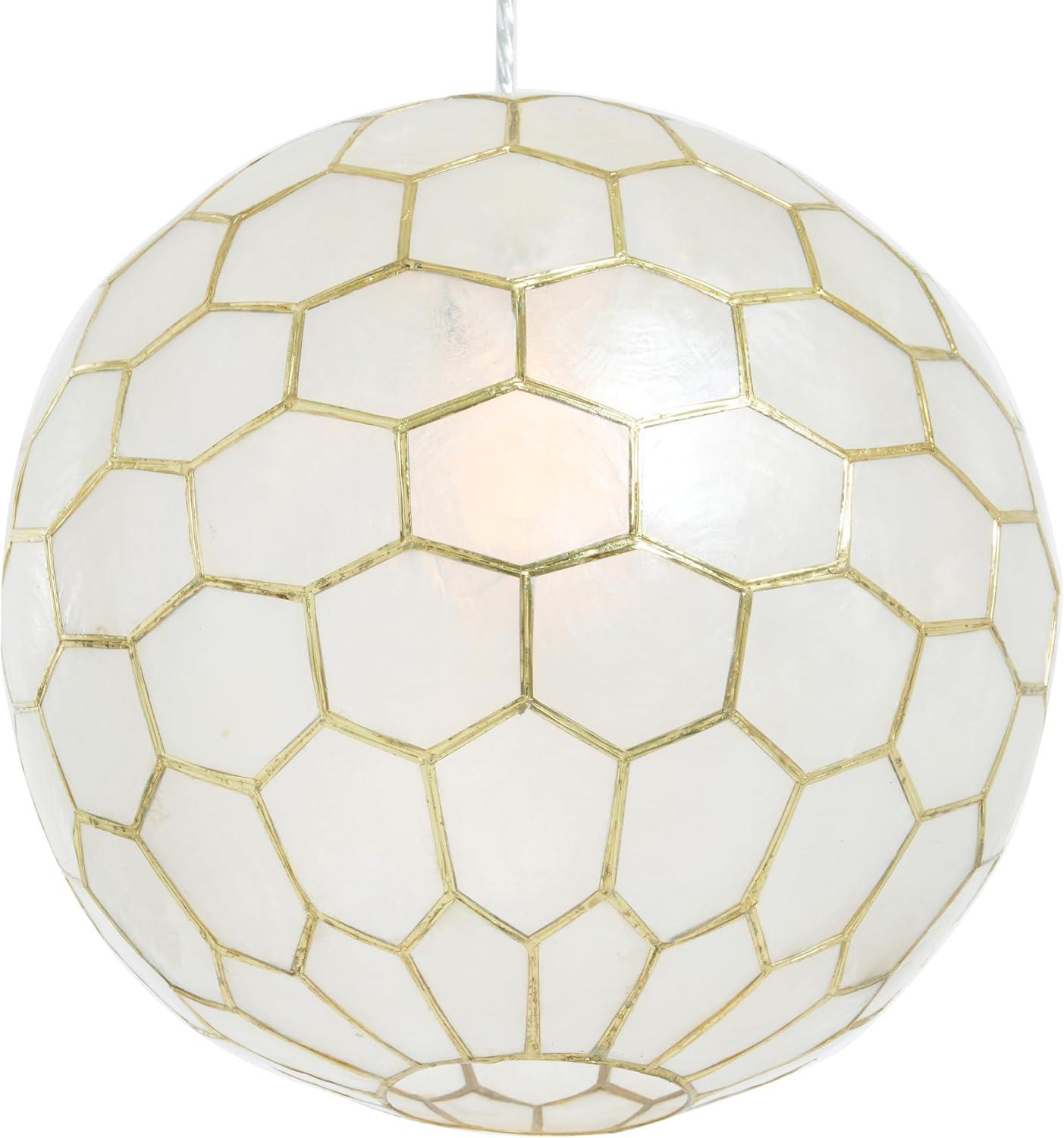 Creative Co-Op Capiz Honeycomb Globe Pendant Light, Capiz White Seashells with Antique Gold