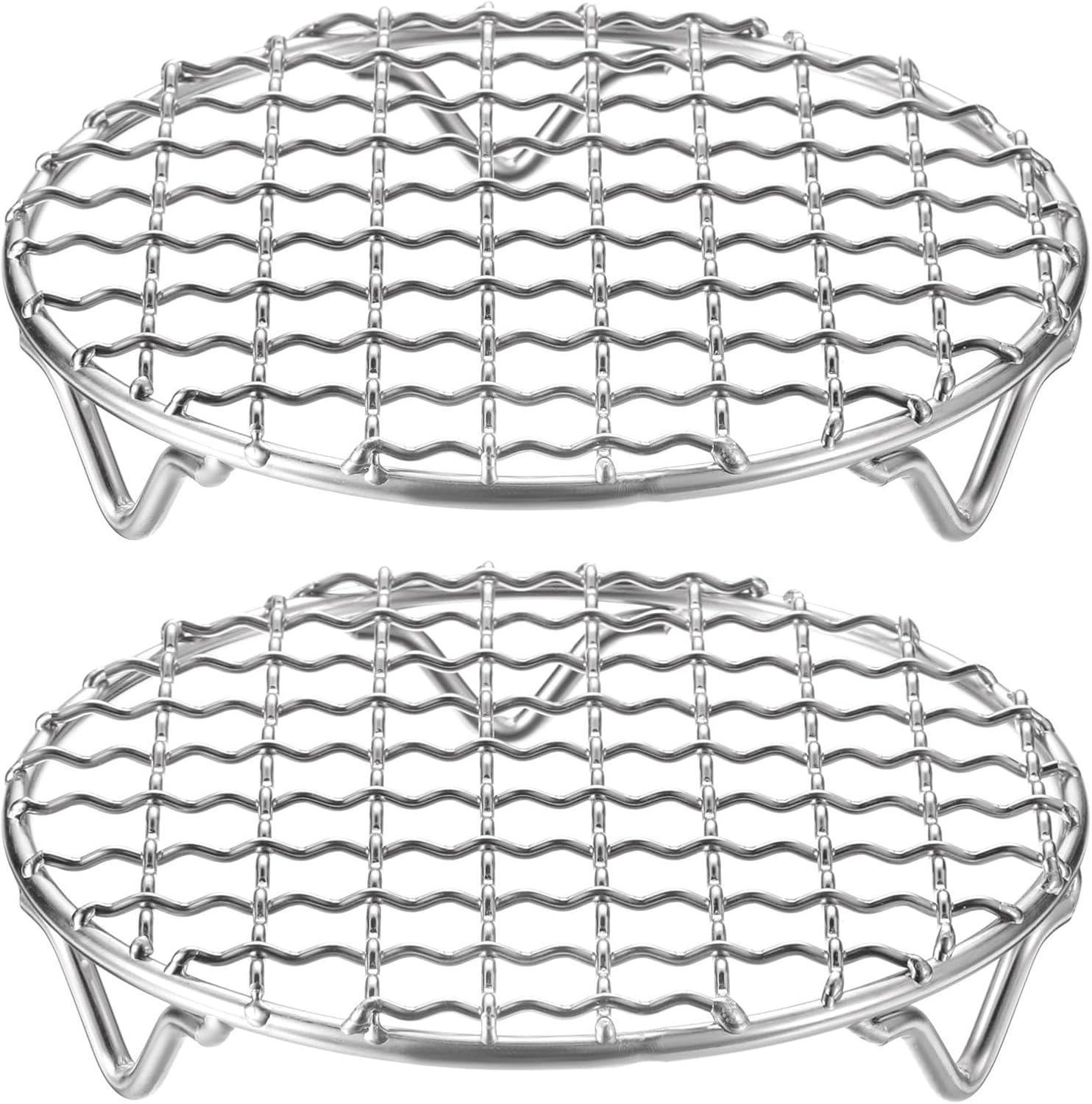 HARFINGTON 2pcs Round Cooking Rack 5-inch 201 Stainless Steel Cross Wire Barbecue Grill Net with 20mm Legs for Cooking Baking Steaming BBQ