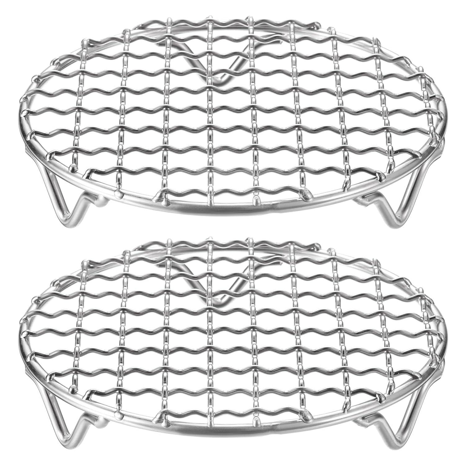 HARFINGTON 2pcs Round Cooking Rack 5-inch 201 Stainless Steel Cross Wire Barbecue Grill Net with 20mm Legs for Cooking Baking Steaming BBQ