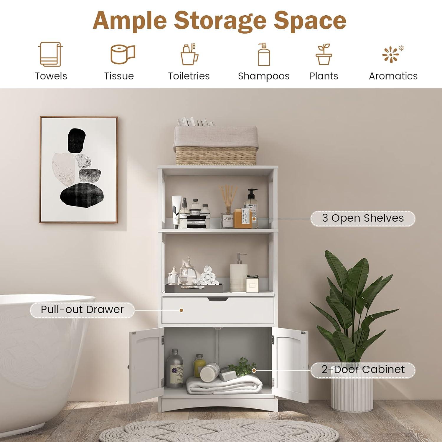 White Painted Engineered Wood Freestanding Cabinet with Shelves