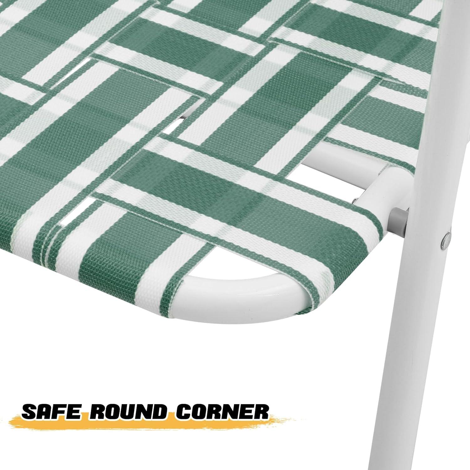 MoNiBloom Folding Webbed Beach Chairs Set of 2, Portable Camping Woven Seats with Armrests, for Outdoor Patio Lawn, Dark Green