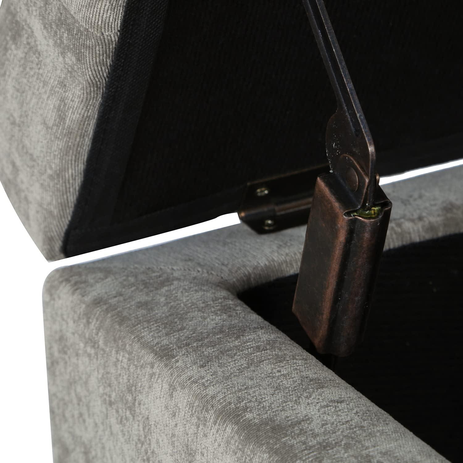 Light Grey Tufted Fabric Storage Ottoman Bench with Nailhead Trim