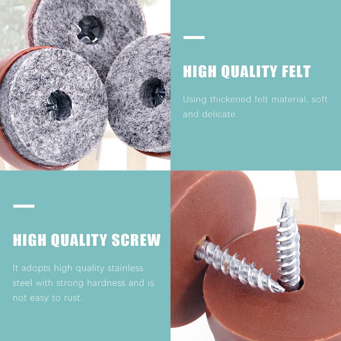 Swpeet 52Pcs 20mm Brown Furniture Felt Pads Non Slip Furniture Pads with Screw-on Felt Pad Furniture Slider Floor Protector for Wooden Leg Feet of Chair Table Sofa