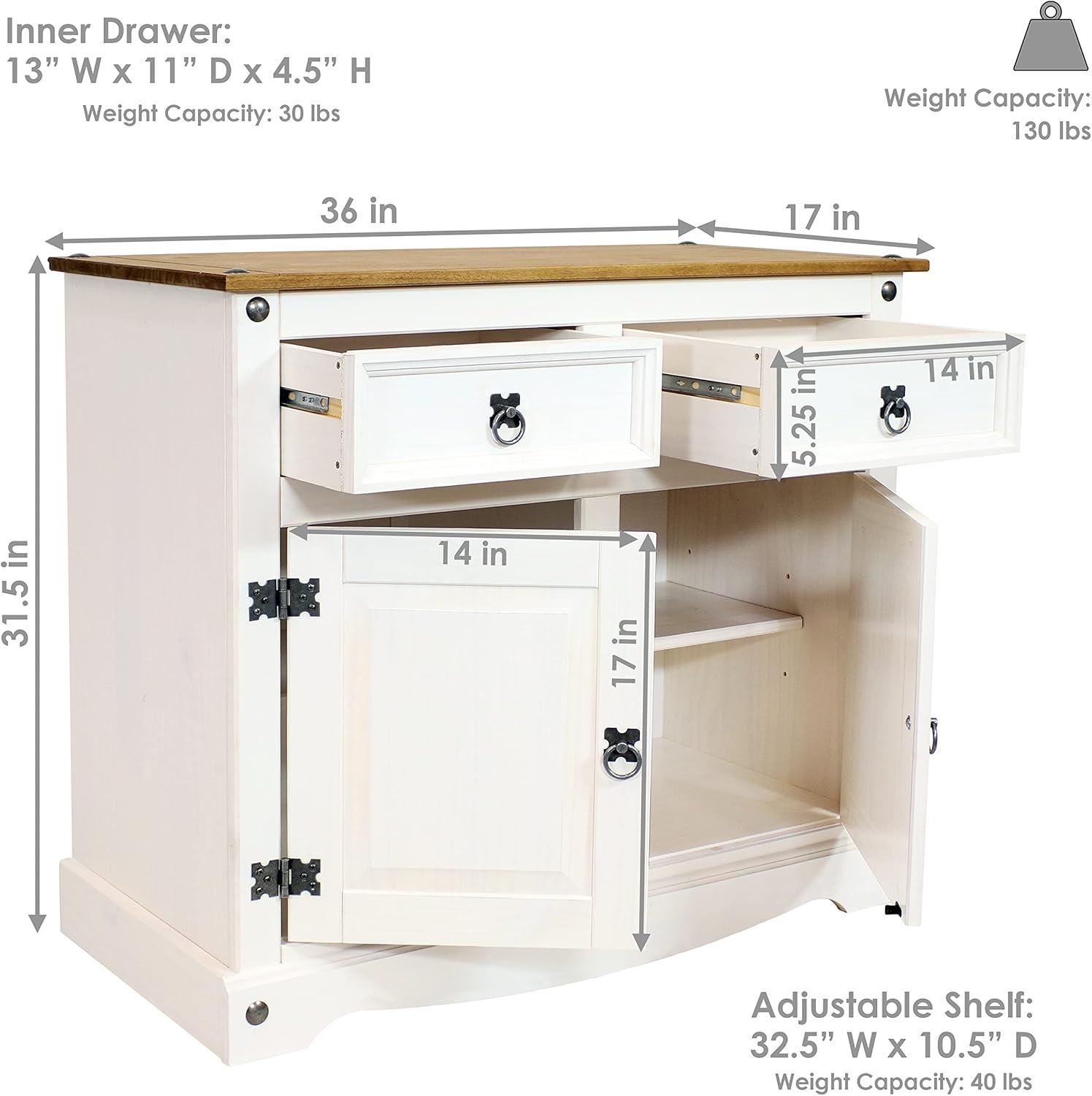 Sunnydaze Kitchen Sideboard Cabinet with 2 Drawers and 2 Doors - Solid Pine Construction