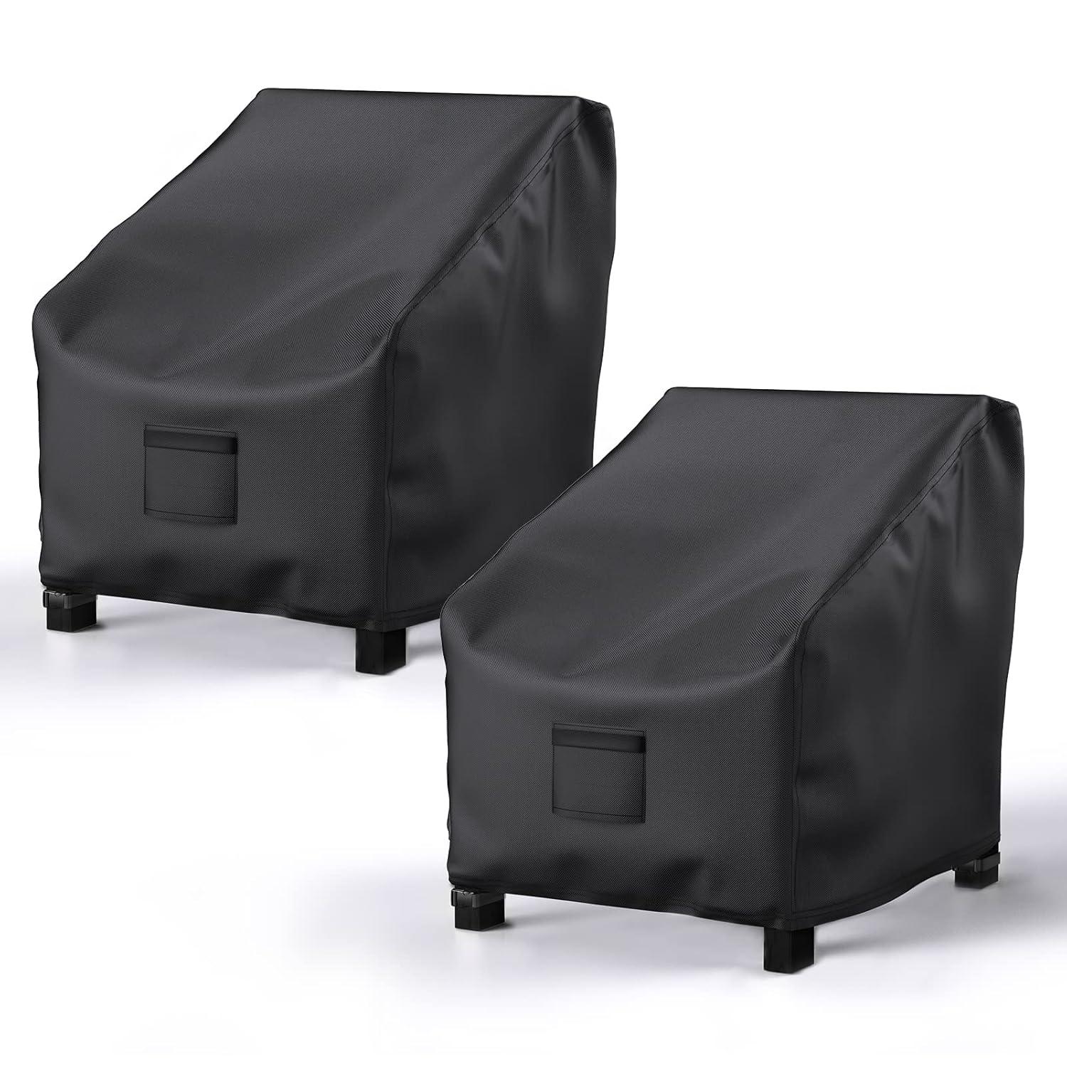 Patio Chair Covers for Outdoor Furniture Waterproof 2 Pack, Lawn Chair Covers 600D Heavy Duty Oxford Cloth, Large Covers for Lounge Lawn Deep Seat Black 29" W×30" D×36" H