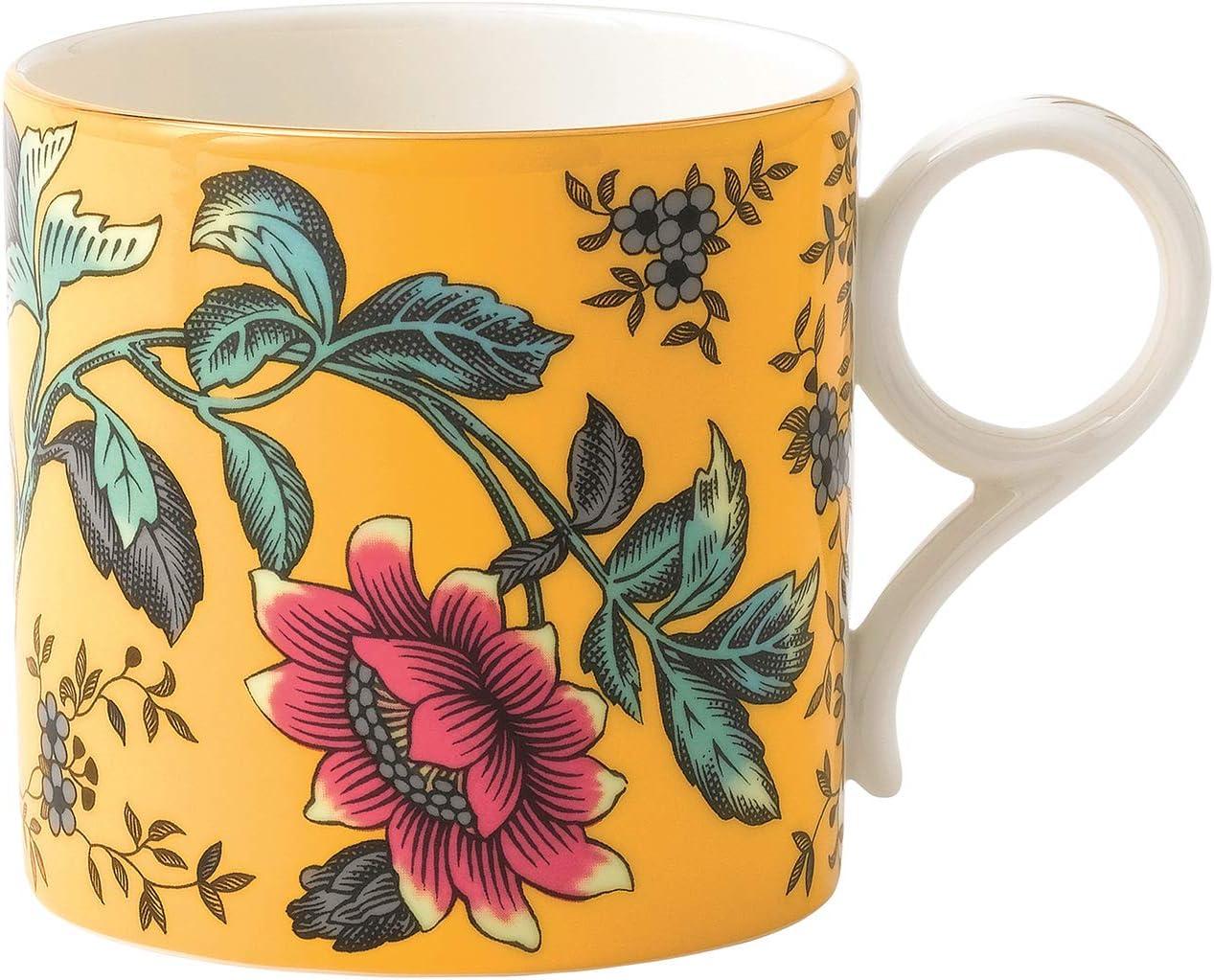 Yellow Floral Bone China Mug with Gold Banding