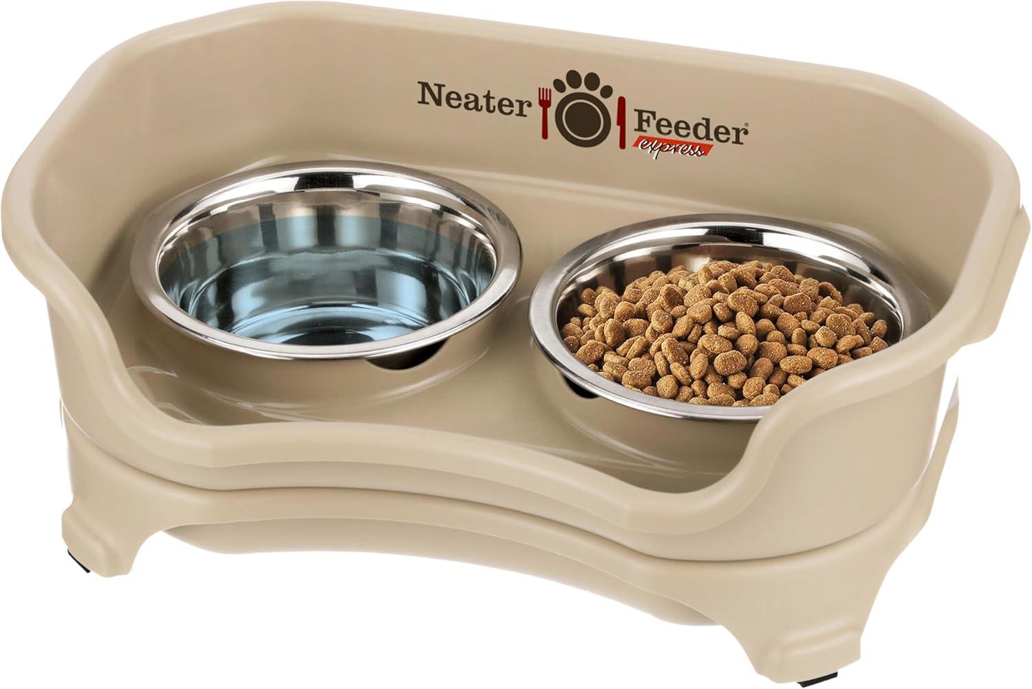 Neater Pets Neater Feeder Express Mess-Proof Elevated Food & Water Bowls for Cats, Almond