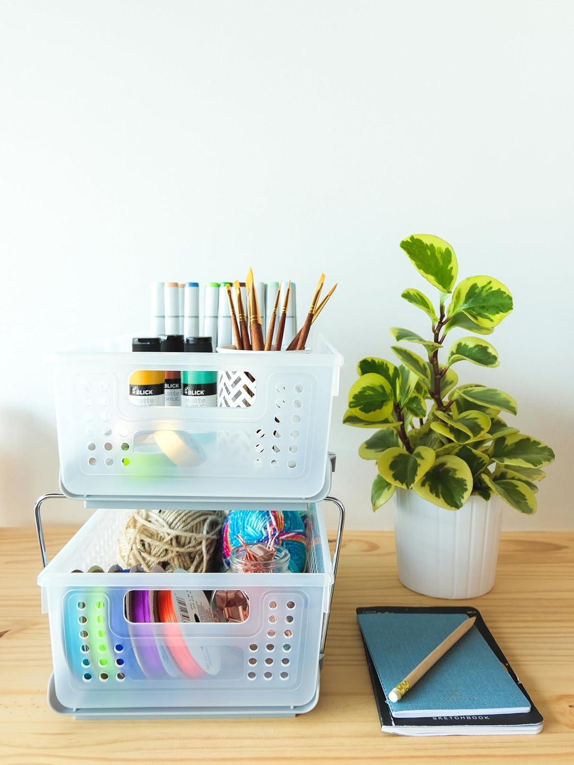 Two-Tier Organizer with Dividers Frost/Gray - Madesmart: Steel & Plastic, Hand Wash, Lockable