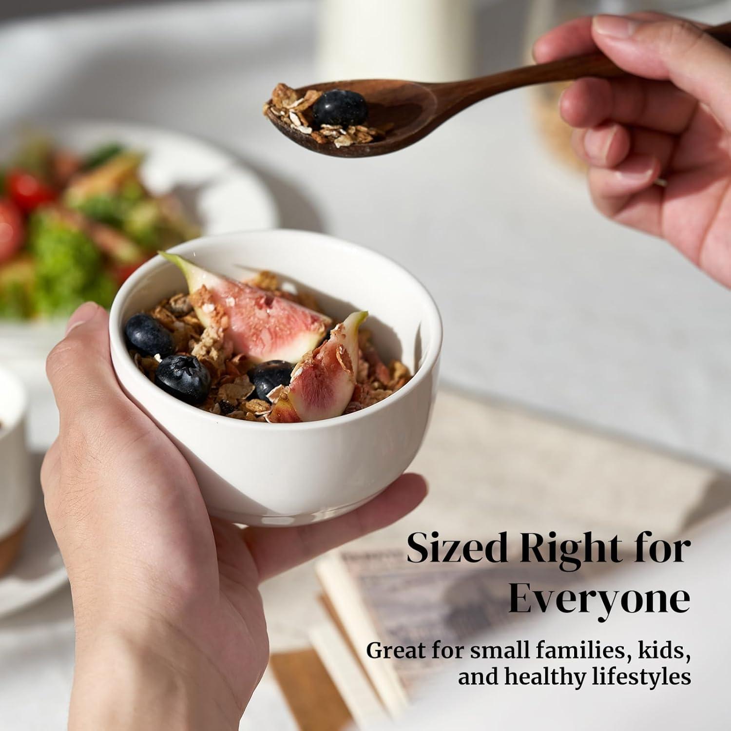 DOWAN 10 OZ Ice Cream Bowls - 4.25" Ceramic Dessert Bowl Set of 6 - Porcelain Small Bowls, Bouillon Cups for Side Dishes, Ice Cream, Oatmeal, Fruit, Portion Control - Dishwasher Microwave Safe