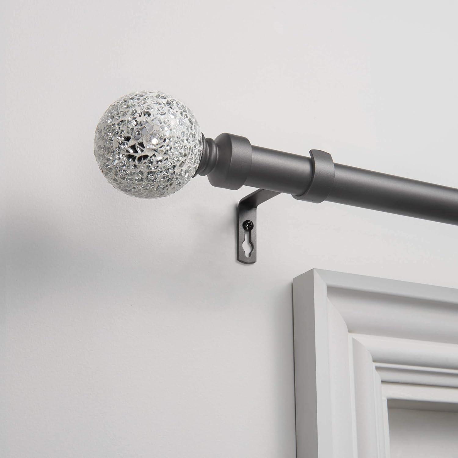 Exclusive Home 66"-120" White Mosaic Curtain Rod - Matte Silver: Adjustable Iron Rod, Ball Finial, 25lb Capacity