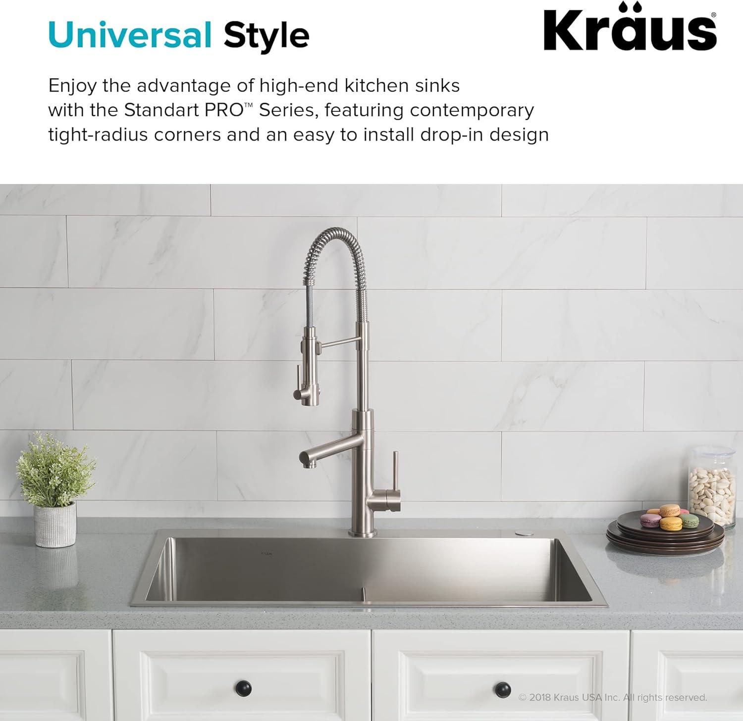 KRAUS Standart PRO Drop In 16 Gauge Bar Stainless Steel Kitchen Sink