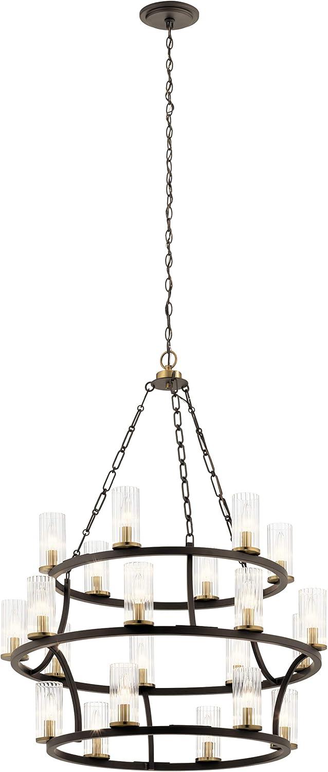 Distressed Bronze 21-Light Ambient 3-Tier Chandelier with Clear Glass