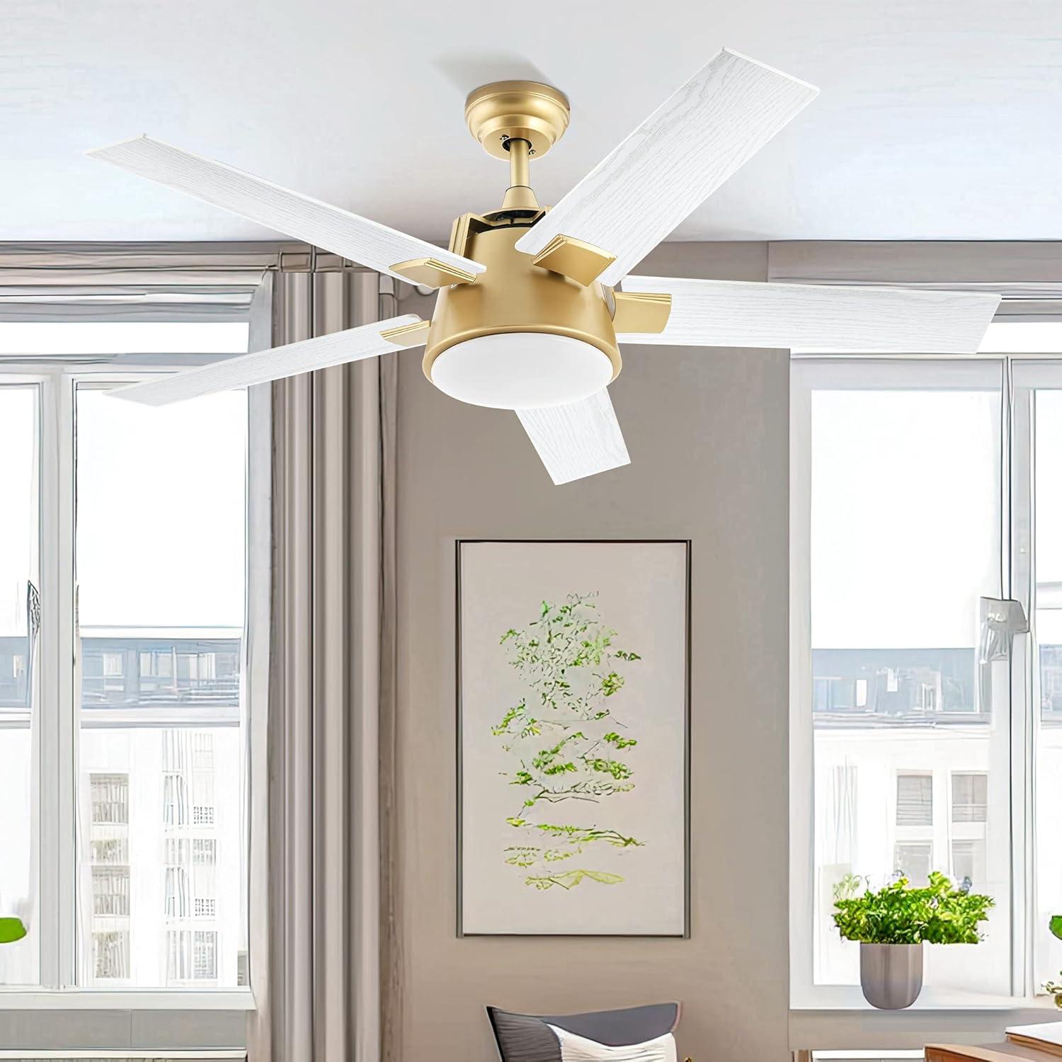 Gold and White 52-Inch Modern Ceiling Fan with LED Light