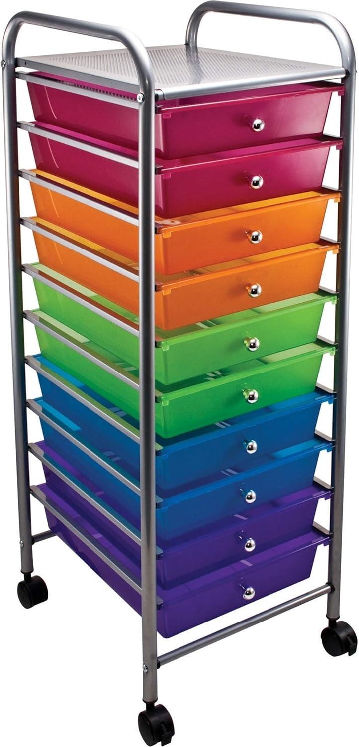 Advantus Corp.- Office  10 Drawer Rolling Organizer - Multi-Colored, 37.6 x 13 x 15.4 in.