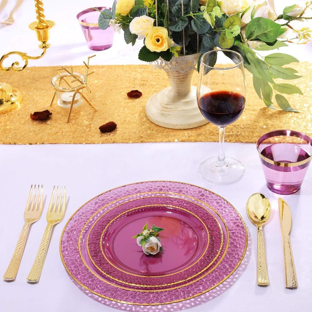 Elegant Purple and Gold Disposable Plastic Dinnerware Set