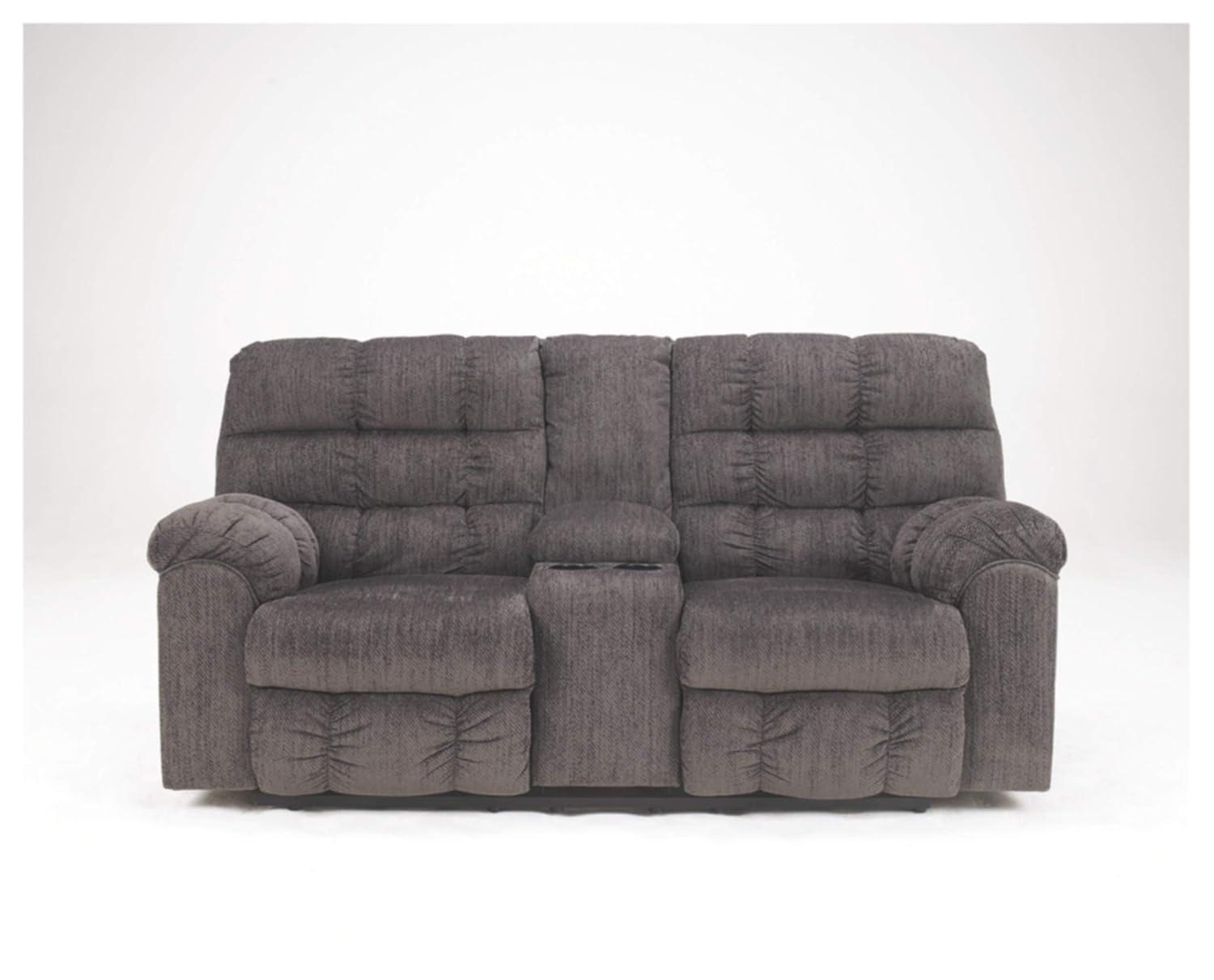 Ashley Furniture Acieona Microfiber Double Reclining Loveseat in Slate Gray