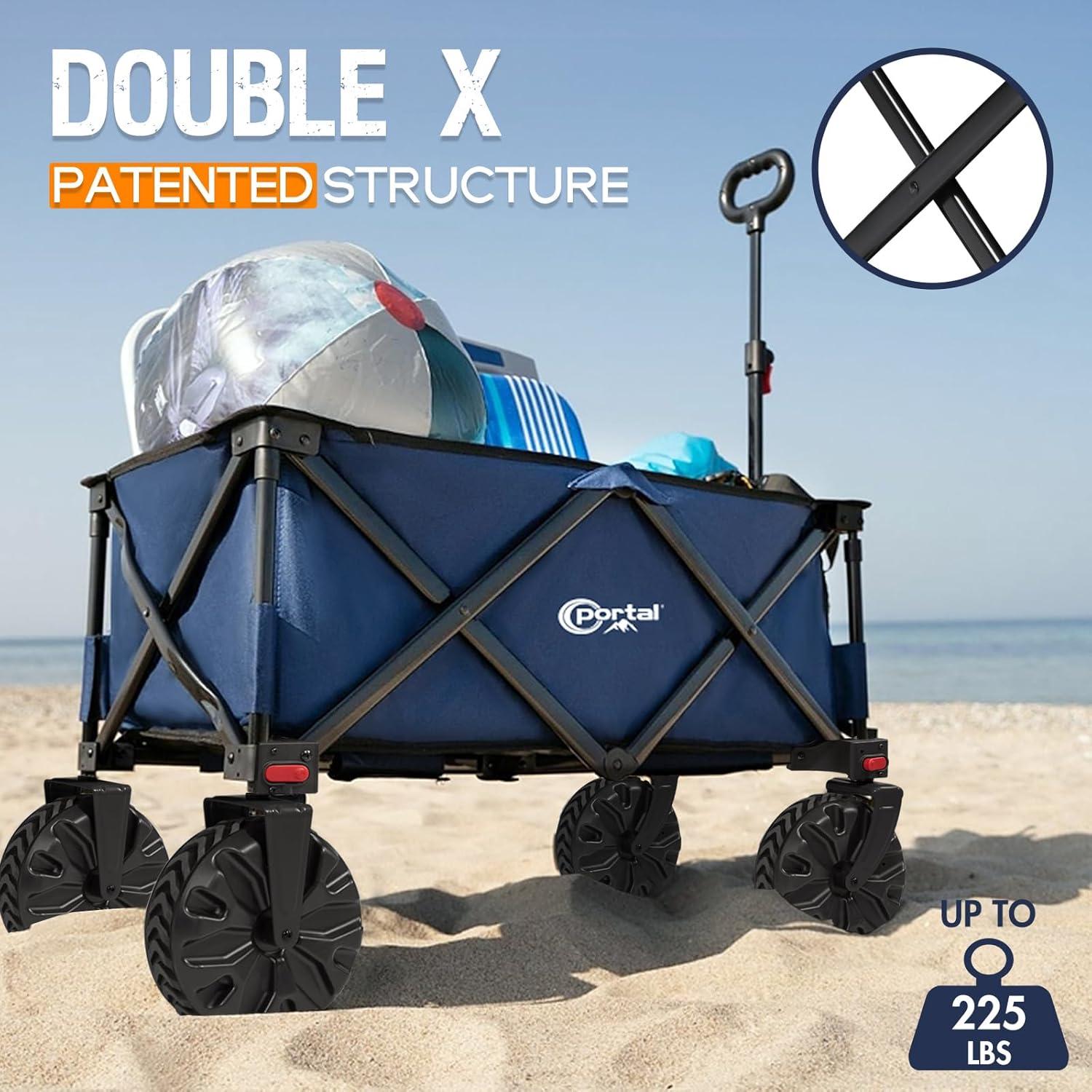 Blue Heavy Duty Folding Utility Wagon with All Terrain Wheels