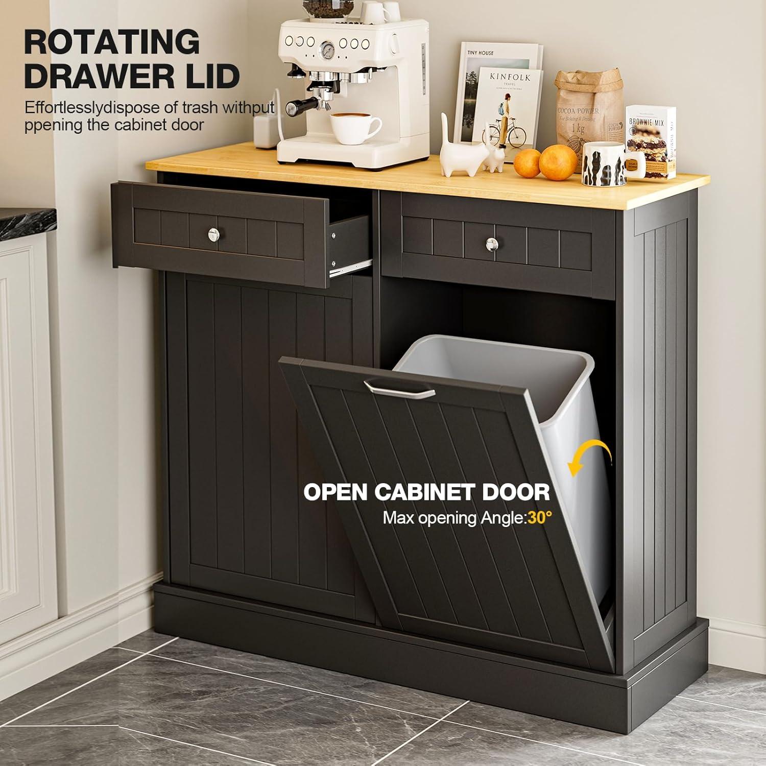 Betterhood Havant Double Tilt Out Trash Cabinet 20 Gallons Wooden Free Standing(Not include trash can)