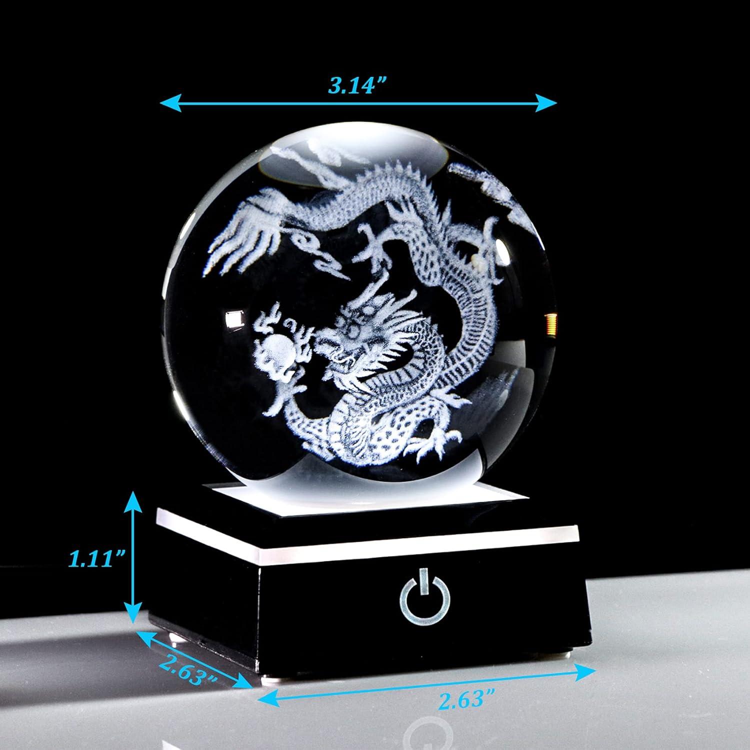 Qianwei Chinese Dragon Decor Gifts, Dragon Statue Figurines Stuff Decorations 3D Laser Etched Halloween Crystal Balls Feng Shui for Witchcraft Paper Weights Glass Decor