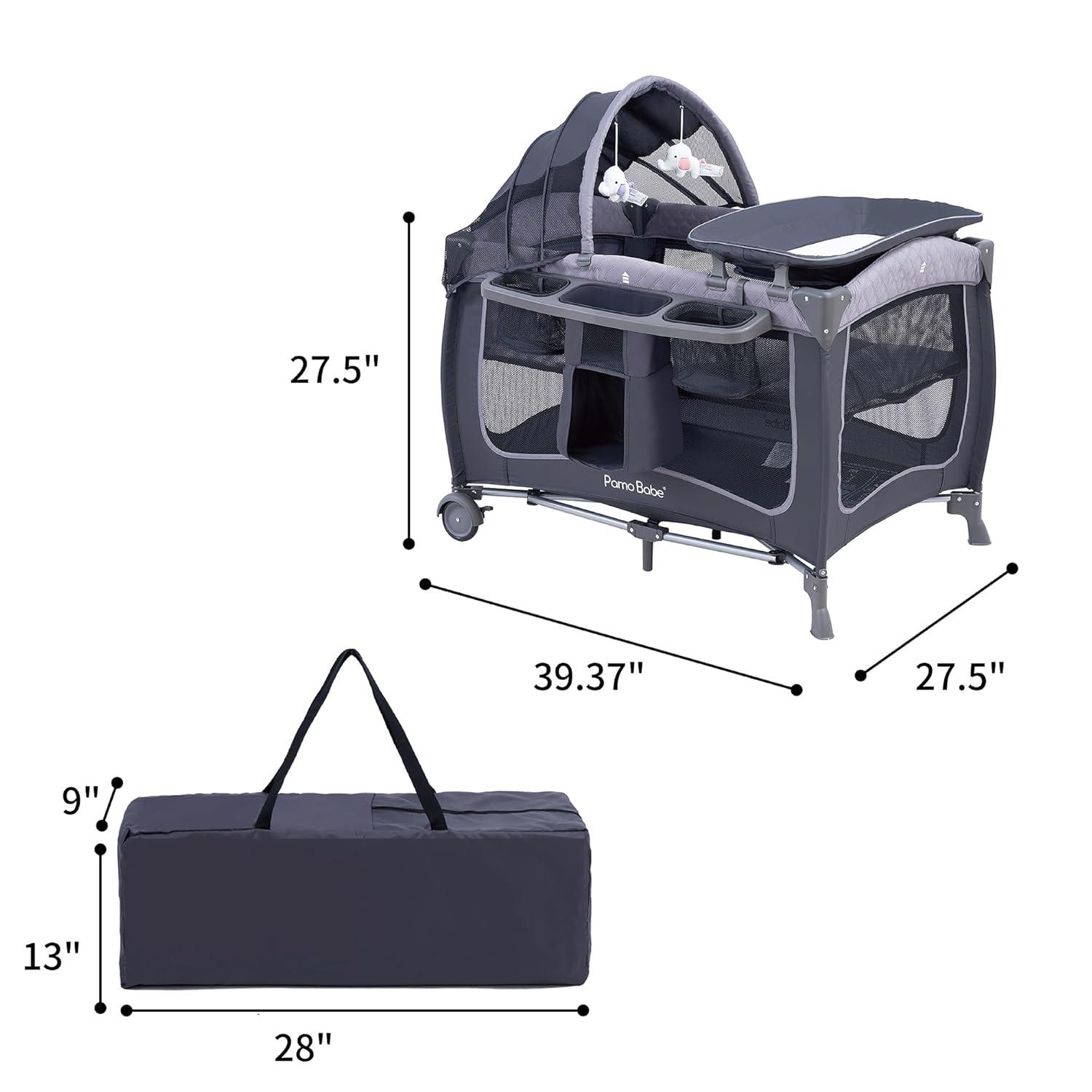 Portable Gray Baby Nursery Center with Bassinet and Changing Station