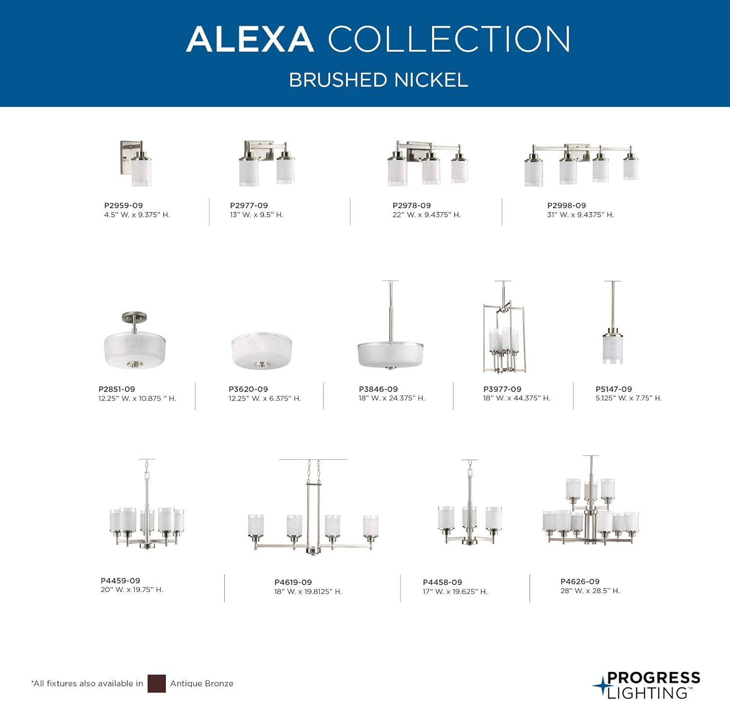 Progress Lighting Alexa Collection 4-Light Bath Fixture, Brushed Nickel, White Linen Glass Shade