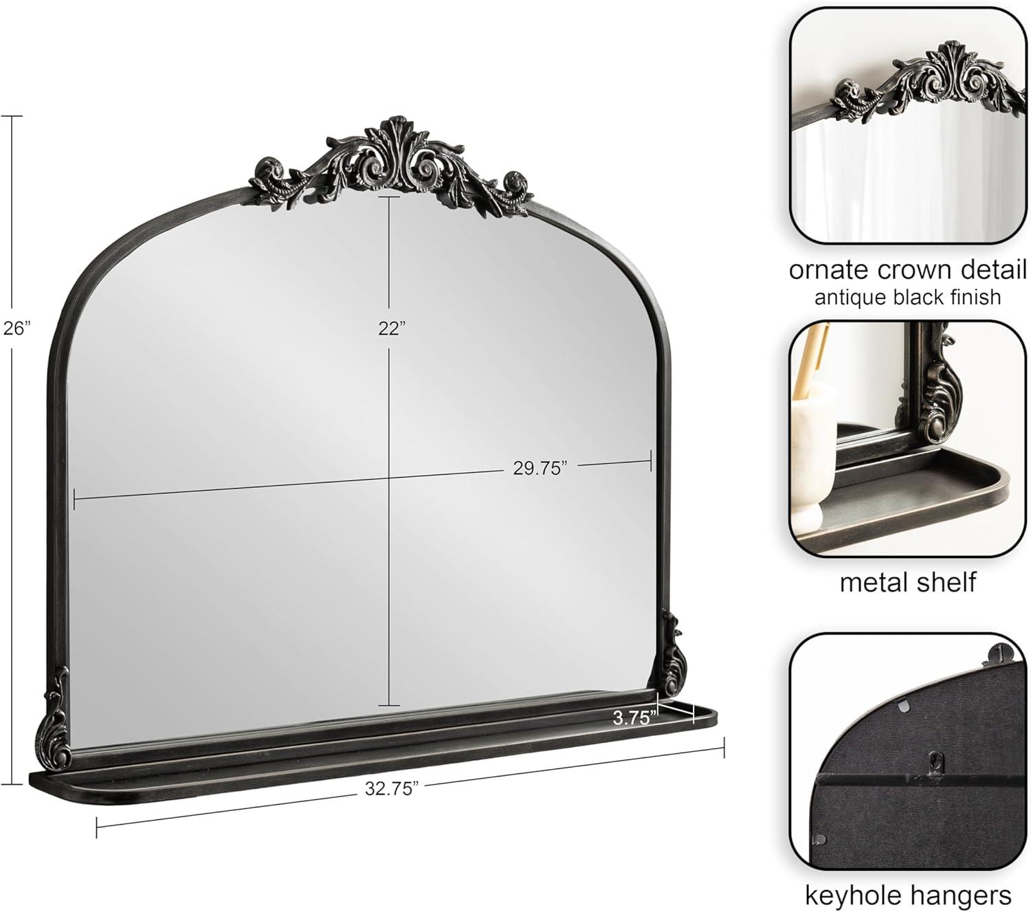 Kate & Laurel All Things Decor 33"x26" Arendahl Traditional Arch Mirror with Shelf