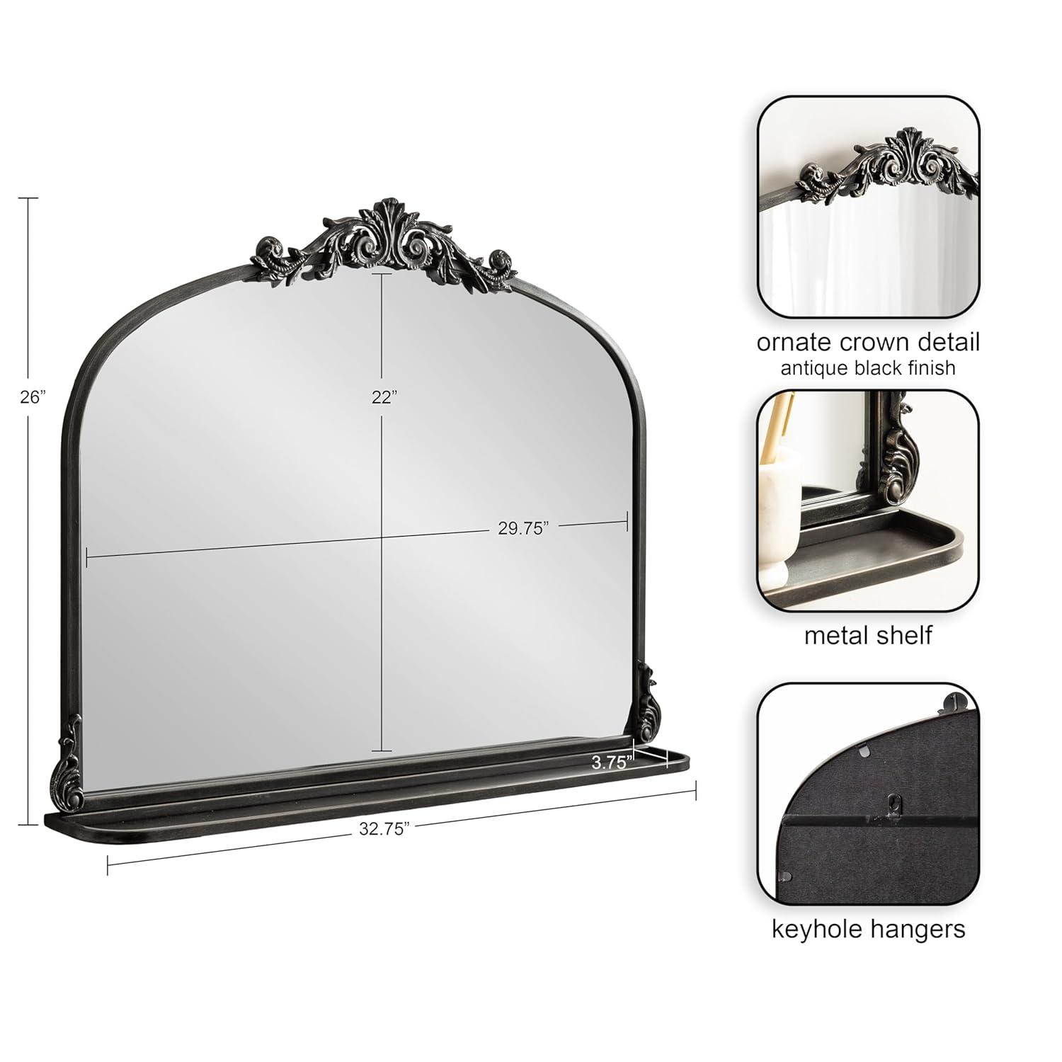Kate & Laurel All Things Decor 33"x26" Arendahl Traditional Arch Mirror with Shelf Black
