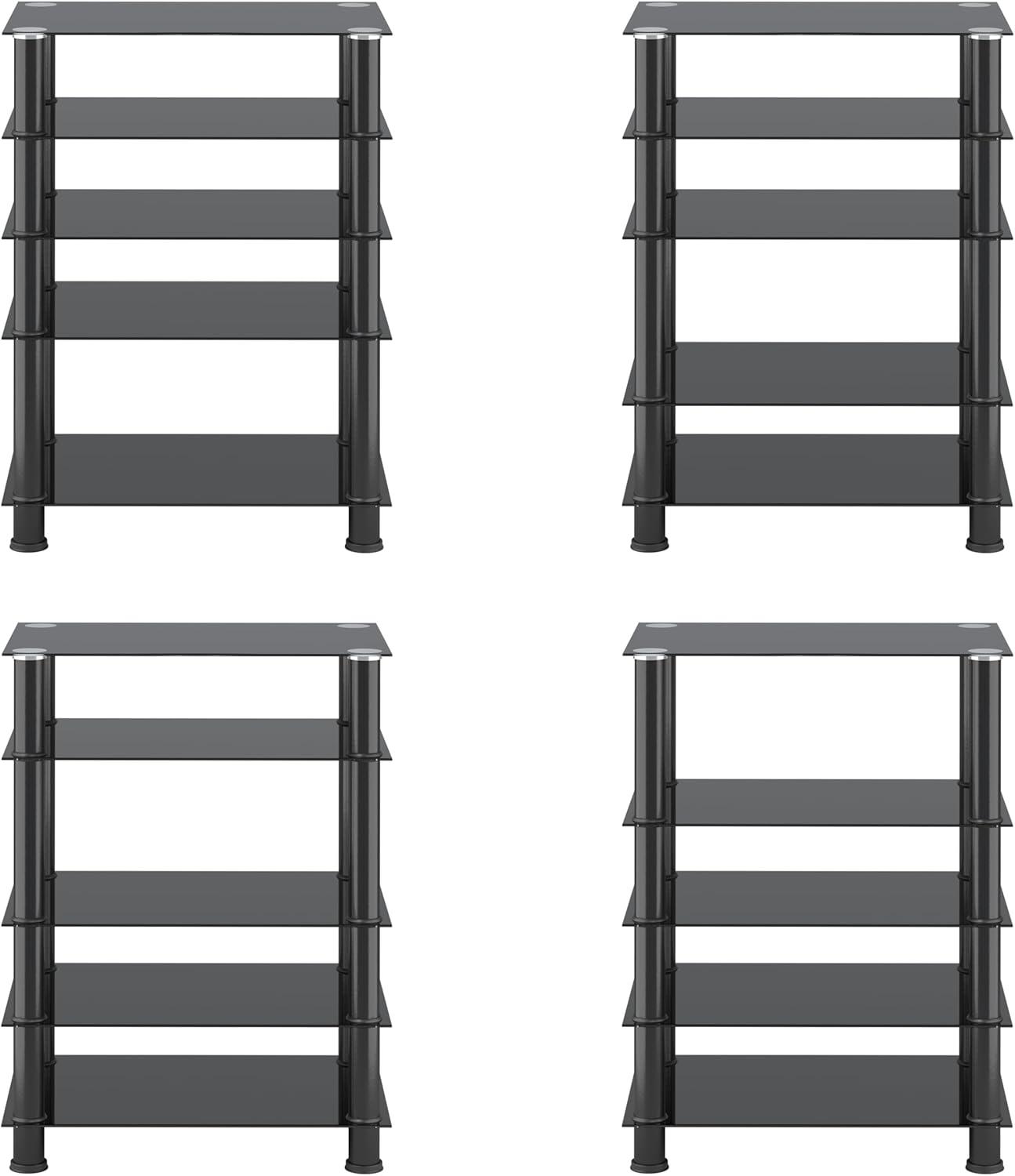 CorLiving Laurent Black Tempered Glass and Metal Customizable 5-Tier Media Component Stand