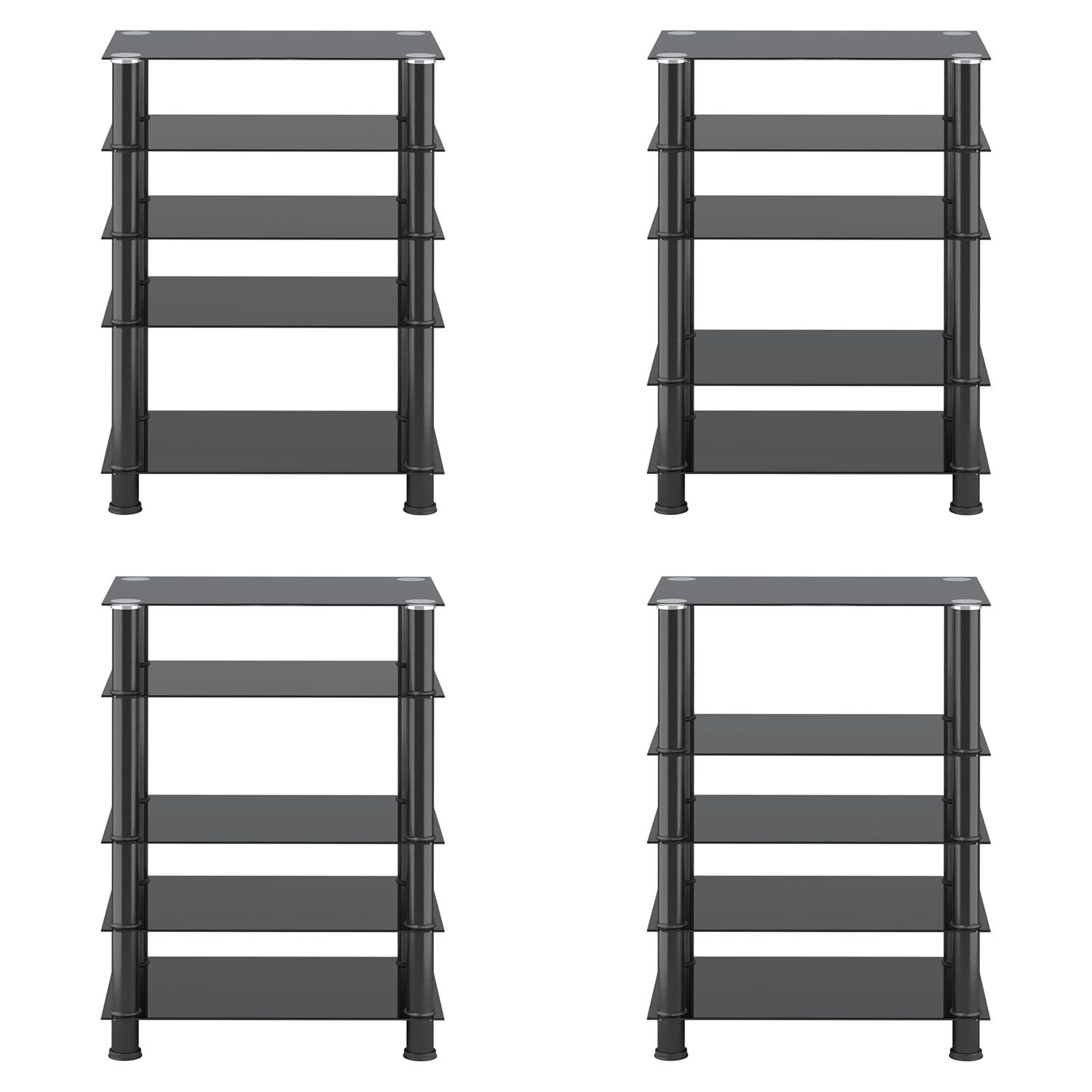 CorLiving Laurent Black Tempered Glass and Metal Customizable 5-Tier Media Component Stand