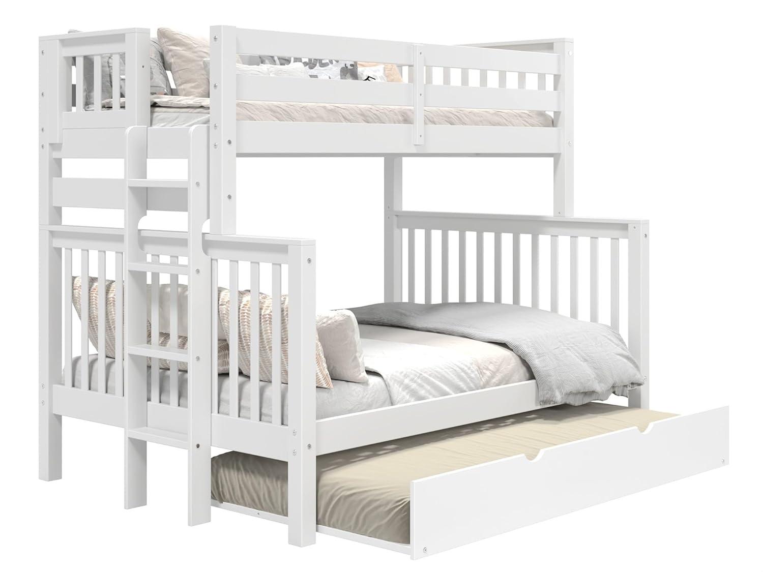 Bedz King Bunk Beds Twin over Full Mission Style with End Ladder and a Twin Trundle, White