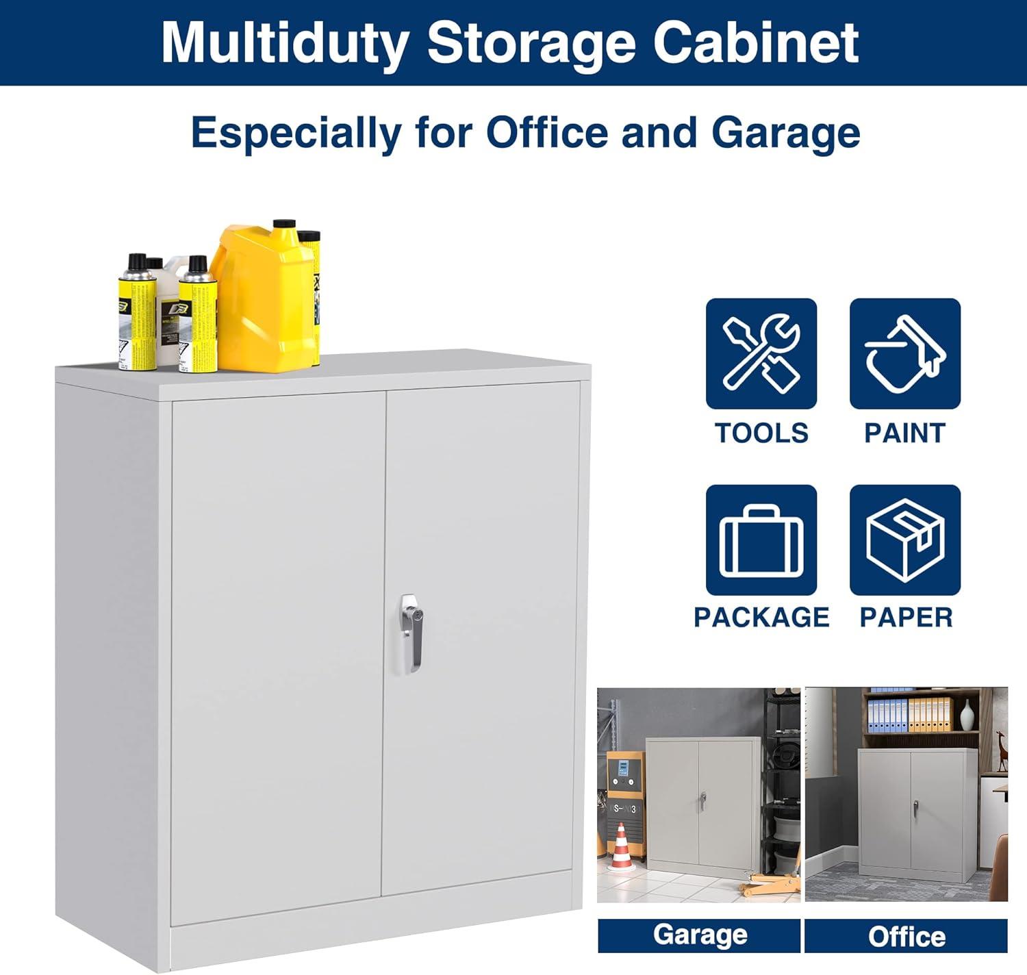 AOBABO 2 Door Durable Locking Metal Storage Cabinet Organizer with 2 Adjustable Shelves and 2 Keys for Garages and Offices