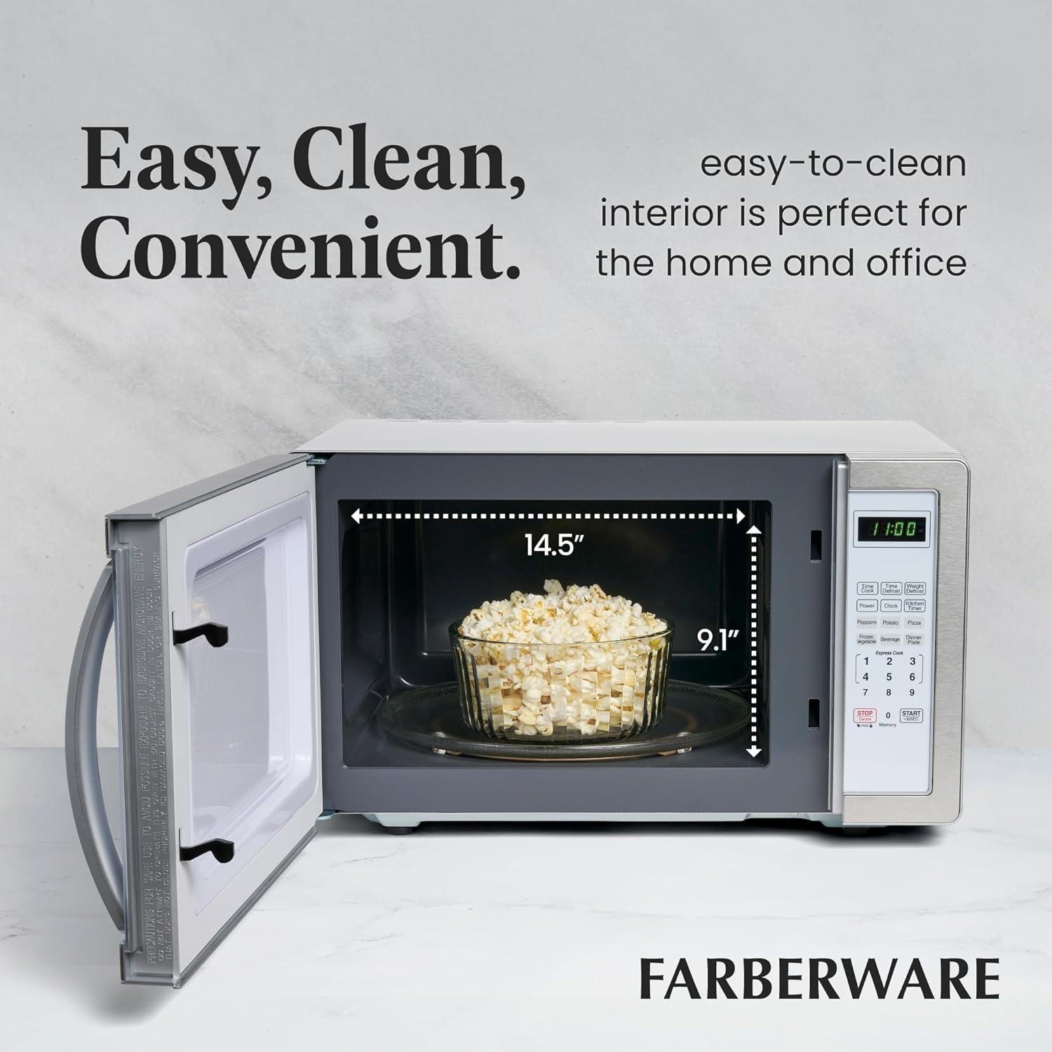 Farberware Classic Countertop Microwave Oven, 1.1 Cubic Feet cu. ft., 1000 watts, with Child Lock