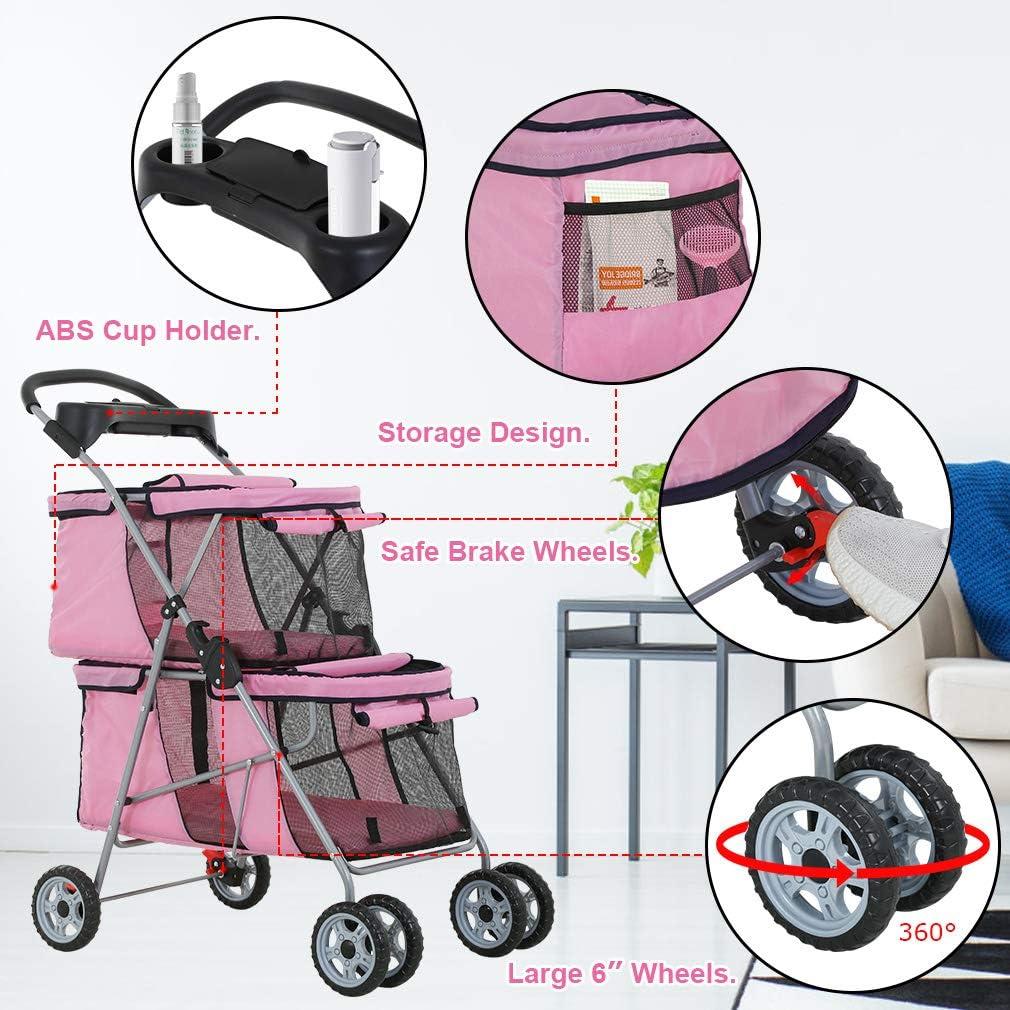 BestPet Dog Stroller Pet Carriers Bag Jogger Stroller for Medium Dogs Cats, Pink, 4 Wheels