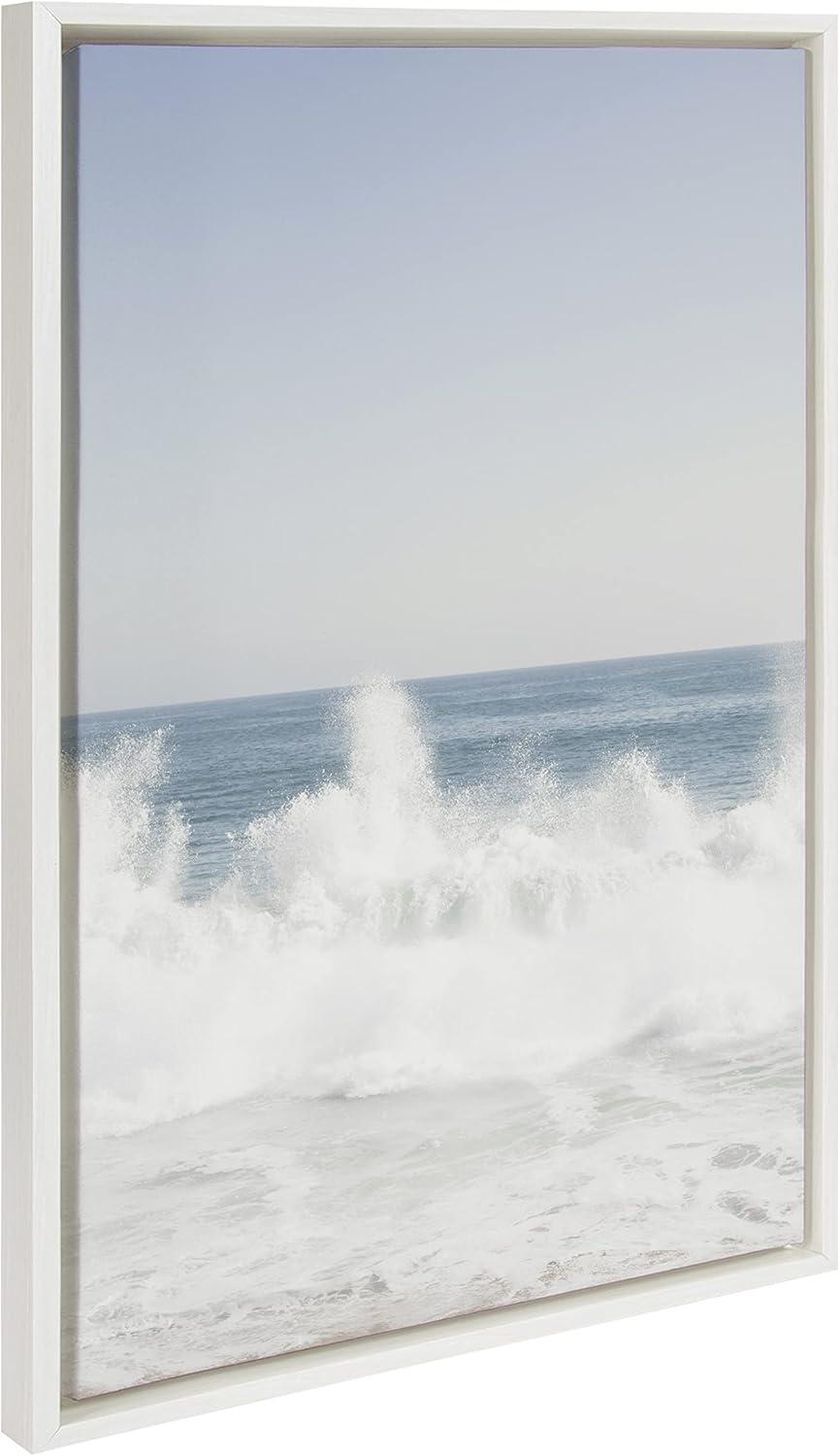 Sylvie Waves Crashing, Palm Tree Paradise and Pale Blue Lifeguard Tower 23 in x 33 in Framed Photography Canvas Art Prints, by Kate and Laurel Set of 3