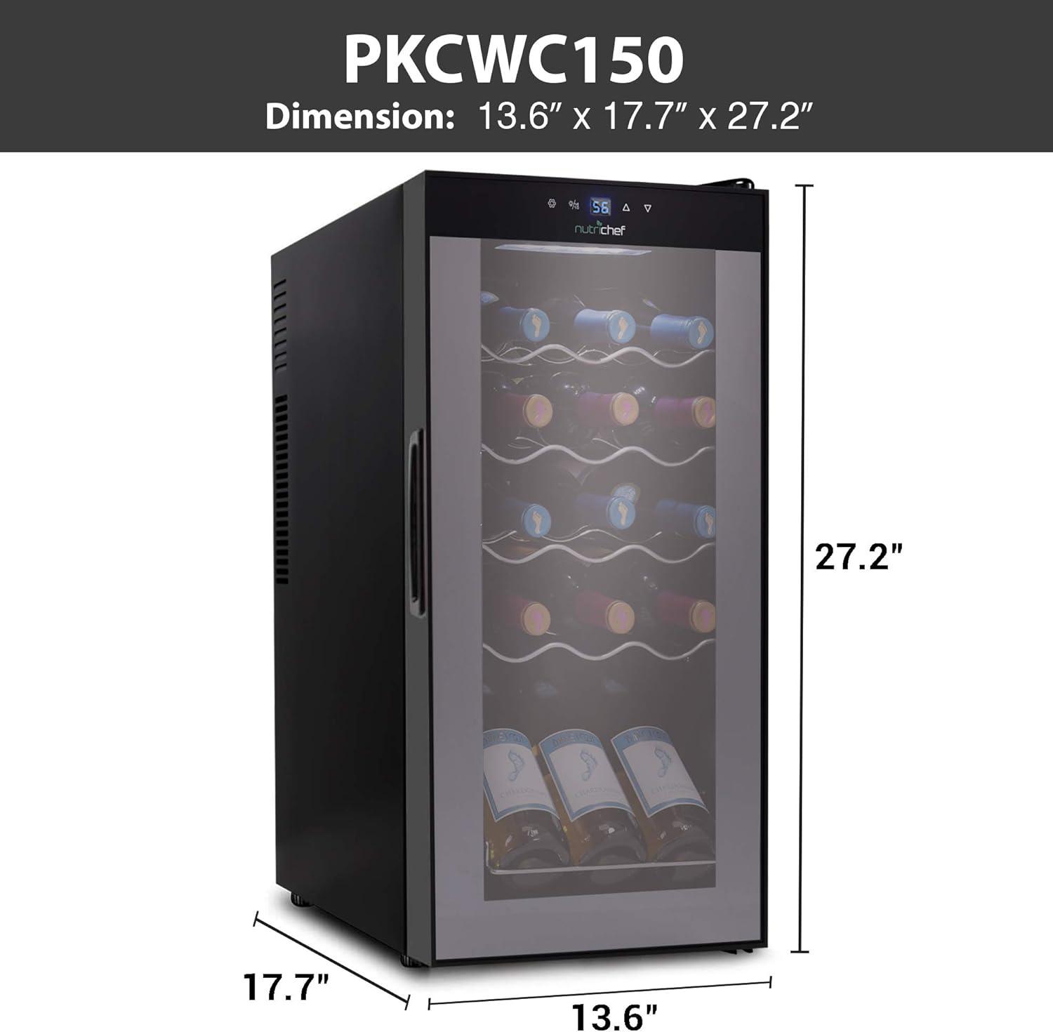 NutriChef 15 Bottle Black Thermoelectric Wine Cooler with Glass Door