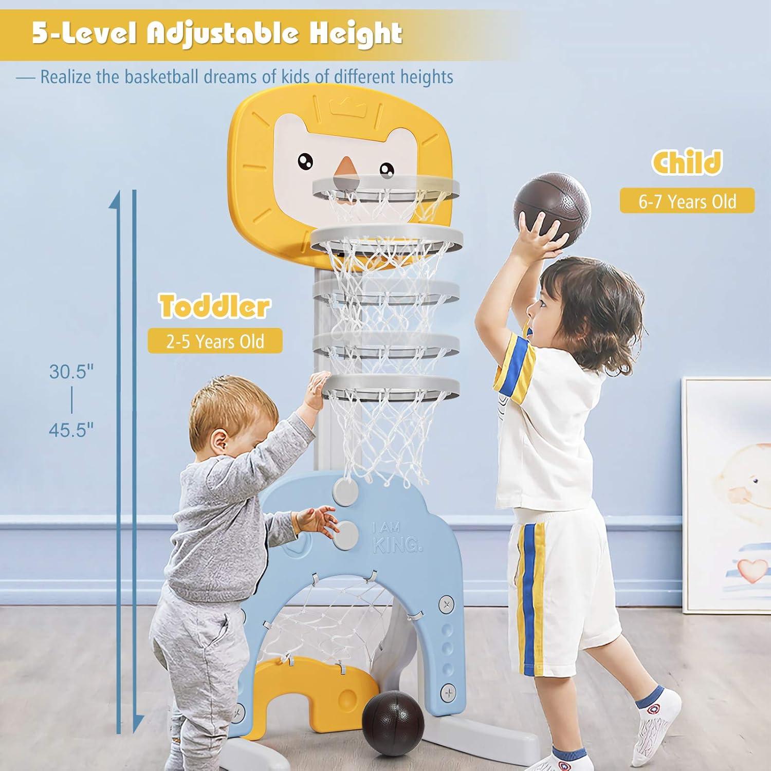 Costway 3-in-1 Kids Basketball Hoop Set Adjustable Sports Activity Center w/Balls Yellow