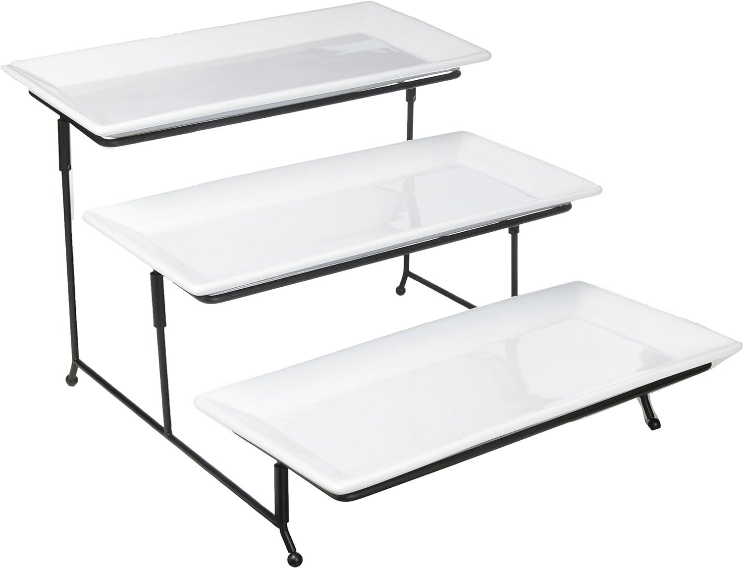 Elegant Ceramic 3-Tier Rectangular Serving Plate Set with Matte Stand