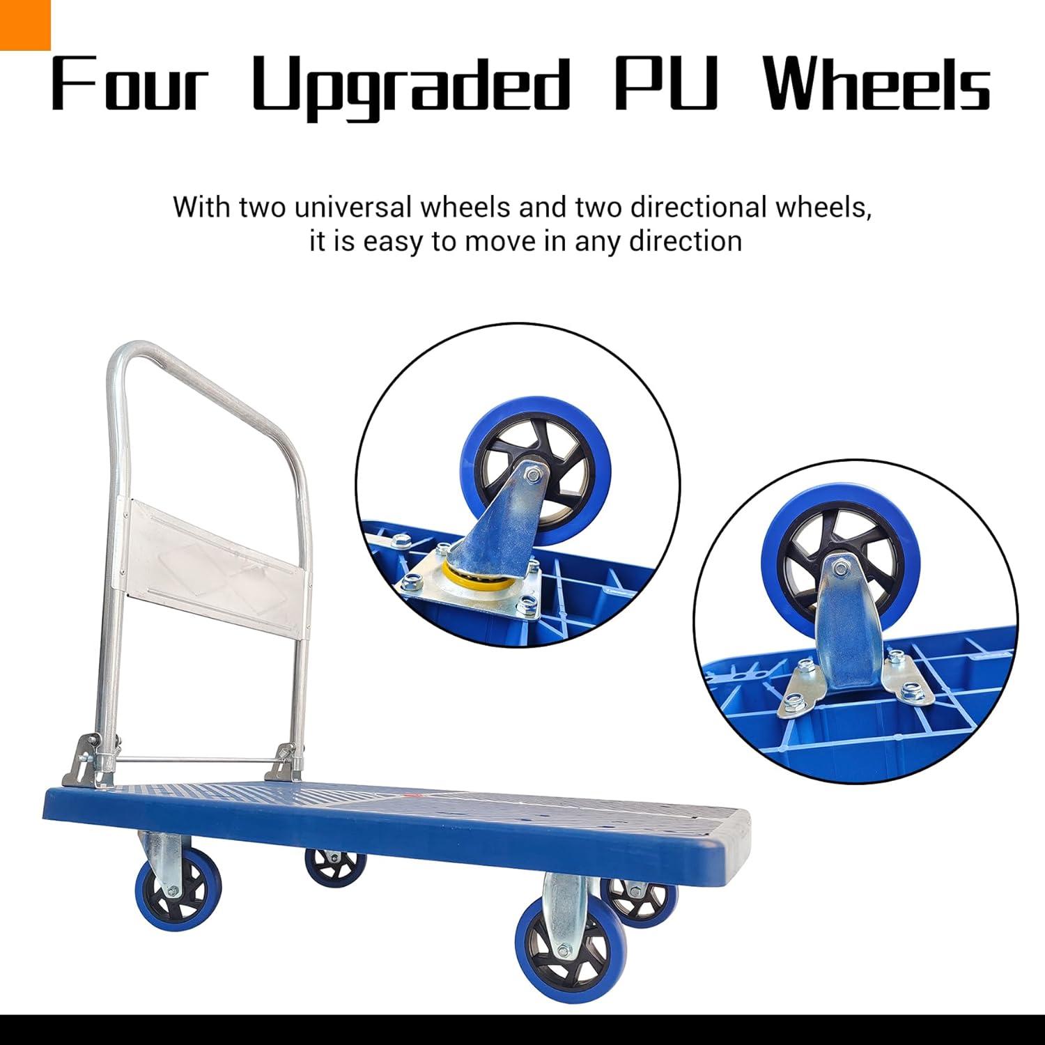 Blue Folding Steel Platform Hand Truck with Rubber Wheels