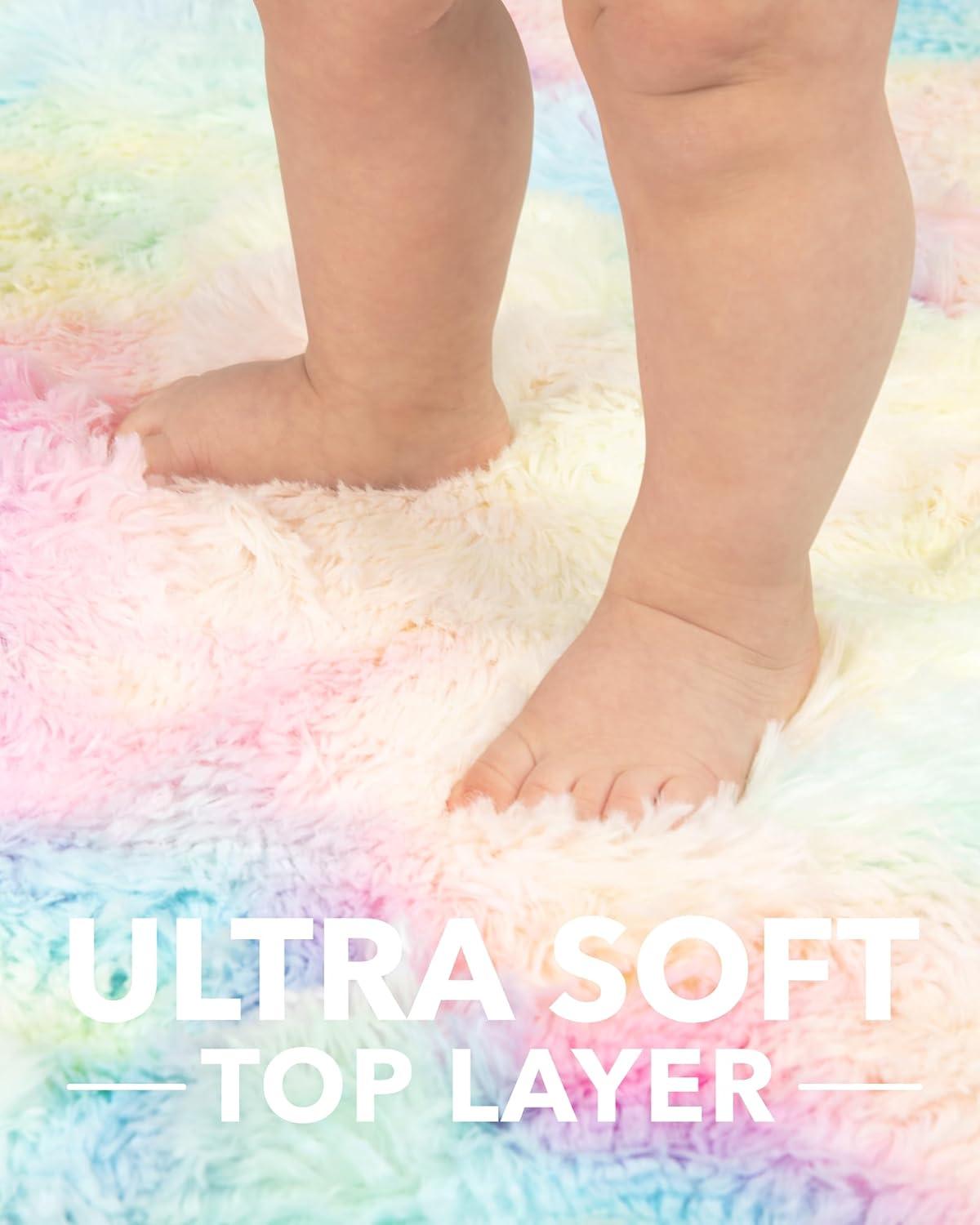 Ophanie Upgrade 4x6 Light Rainbow Rugs for Bedroom, Fluffy Soft Area Rug, Shaggy Non-Slip Indoor Floor Carpet for Living Room, Kids Baby Boys Teen Dorm Home Decor Aesthetic, Nursery