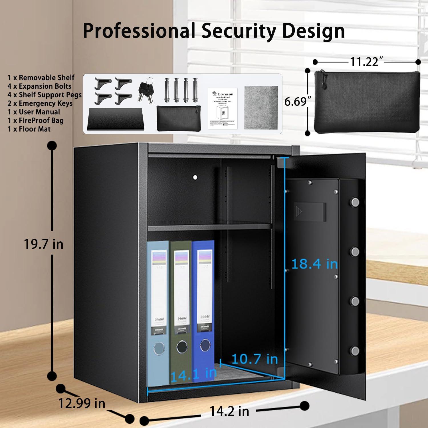 Bonsaii Safe Box with Fireproof Bag, 1.8 Cubic Feet Security Home Safe with Electronic Keypad, Large Document Safe for Home, Money, Cash, Jewelry