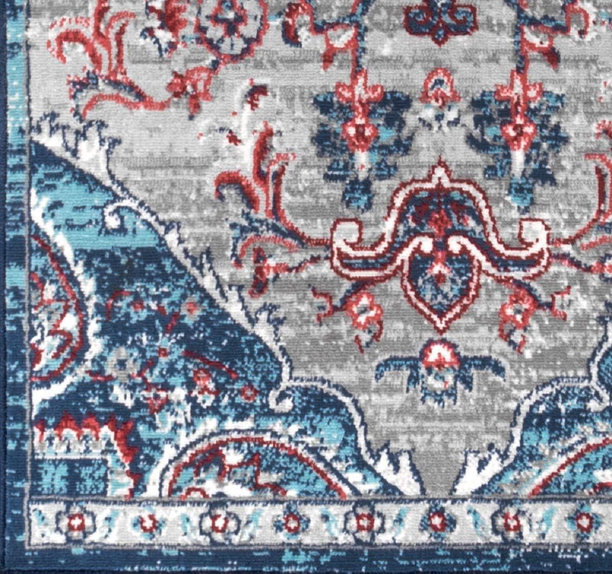 2'x8' Modern Persian Vintage Medallion Runner Rug, Red/Navy - JONATHAN Y