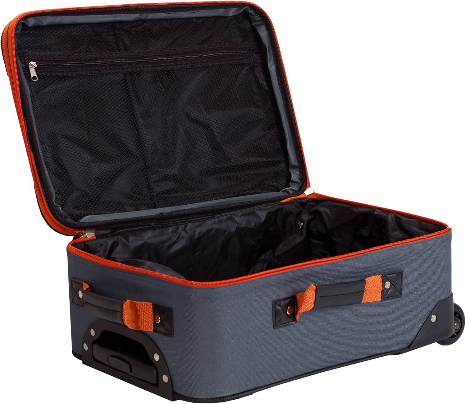 Charcoal Softside 4-Piece Spinner Luggage Set with Orange Trim