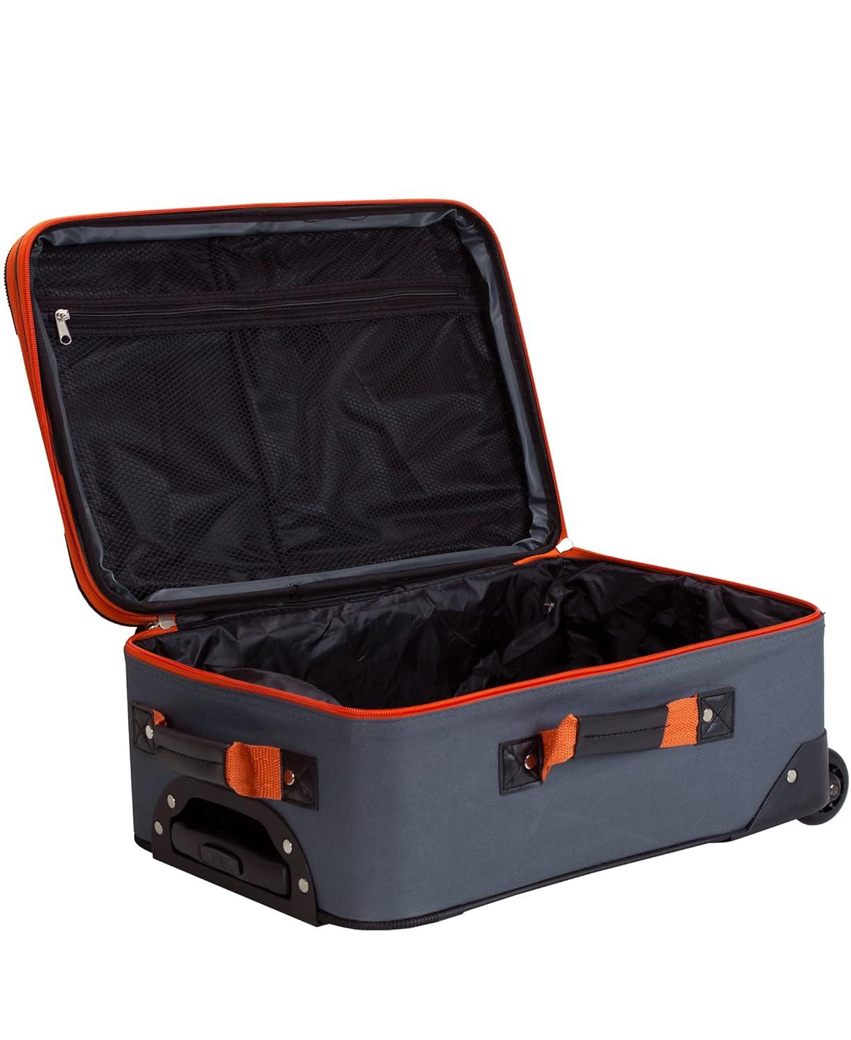 Charcoal Softside 4-Piece Spinner Luggage Set with Orange Trim