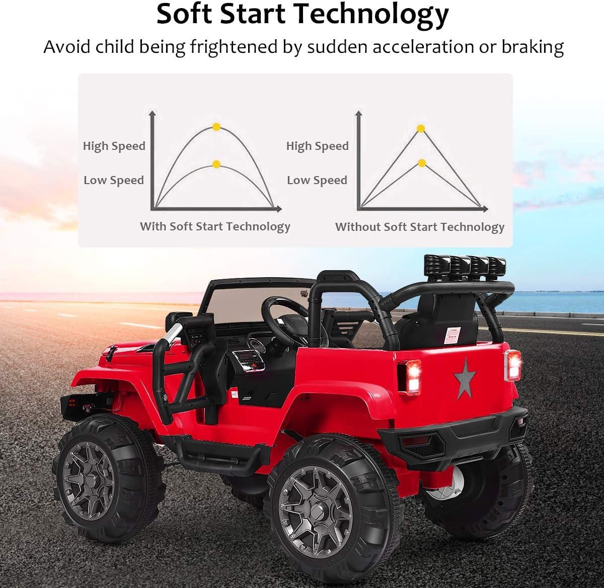 HONEY JOY Ride On Truck, 12V Battery Powered Vehicle Ride On Car with Remote Control, Spring Suspension, Headlights, Music, Mesh Windshield, Electric Cars for Kids, Gift for Boys Girls 3+(Red)