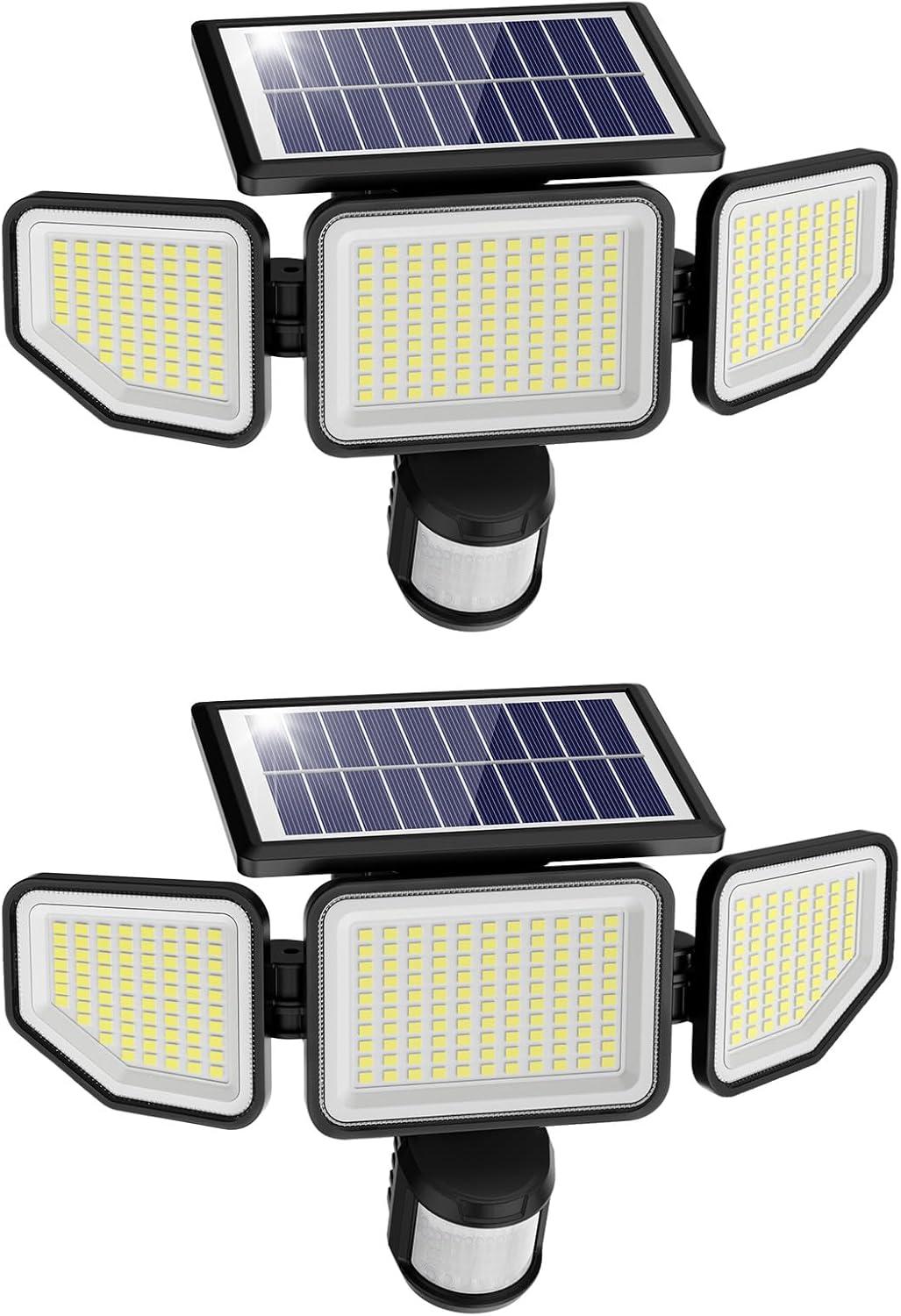 Onforu 3000LM Solar Lights Outdoor, 3 Heads Security Lights with Remote Control, IP65 Waterproof Motion Sensor Lights, 3 Modes Flood Lights for Wall, Porch, Yard, Outside, 2 Pack