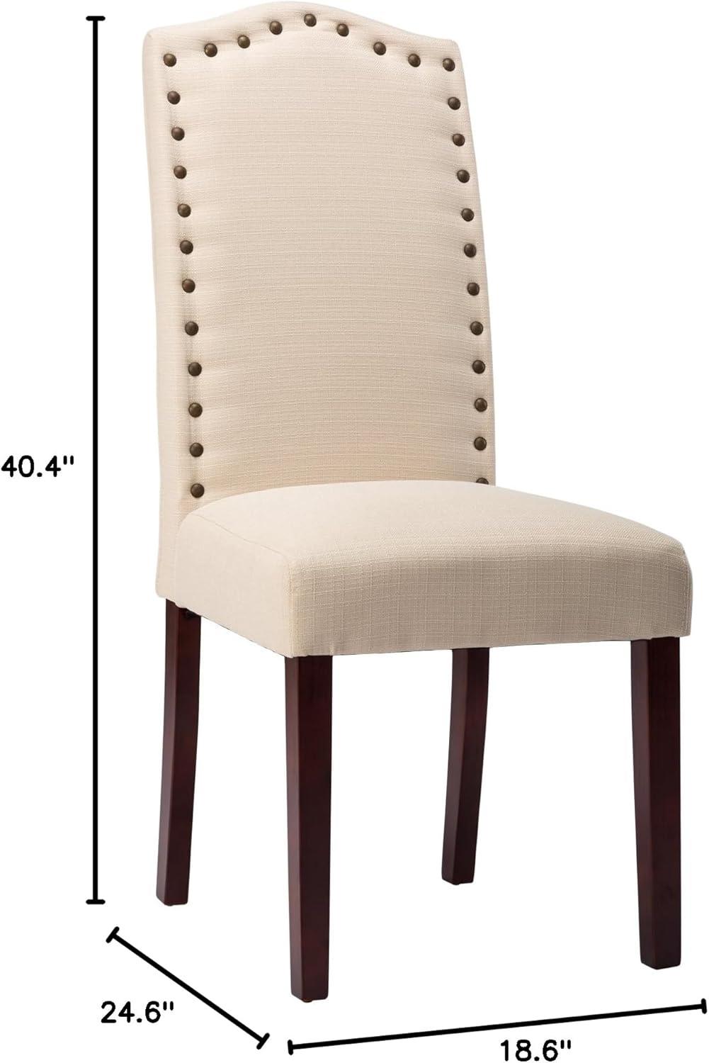 Dining Chairs Set of 2, High Back Fabric Upholstered Parsons Dining Room Chairs, Nail Head Trim Dining Chair, Beige